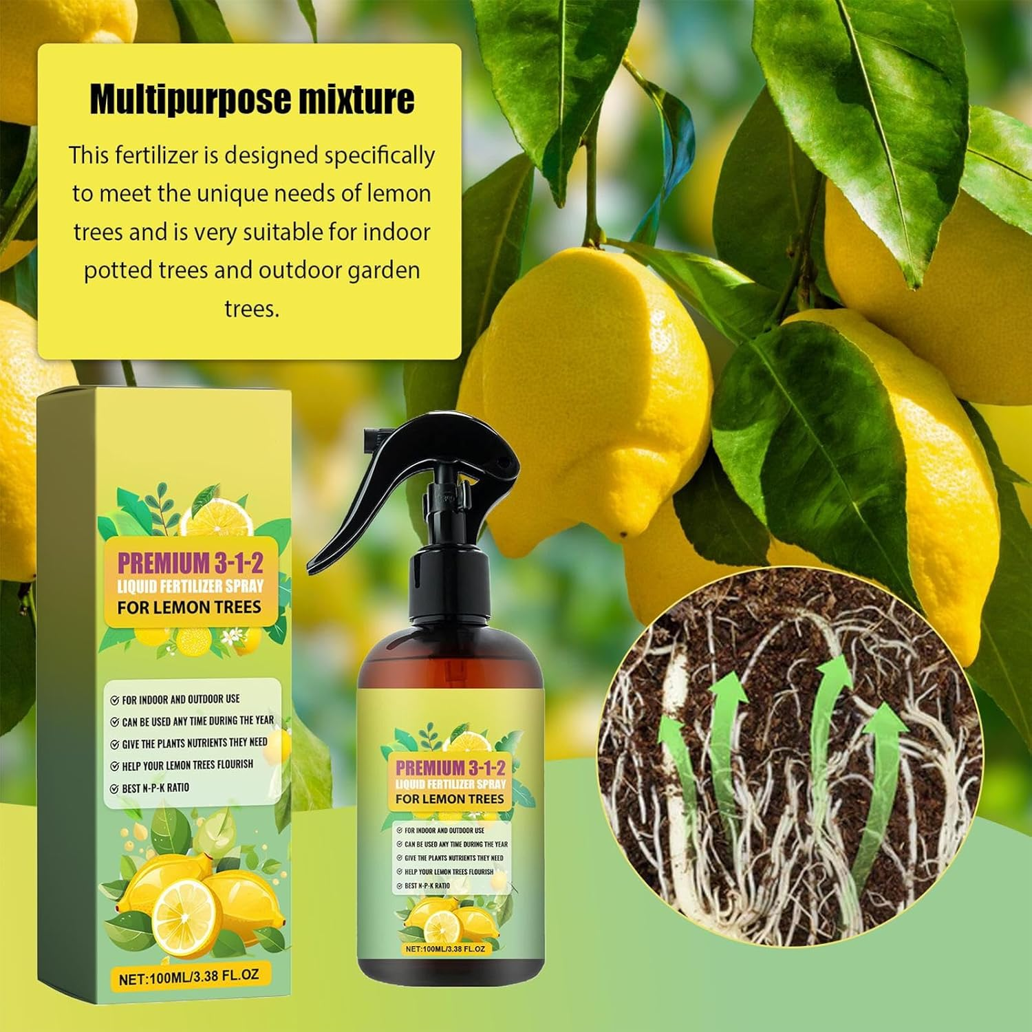Natural Grower Liquid Fertilizer - Lemon Tree Spray | 100Ml Professional Lemon Tree Spray Mist, Natural Growth, Convenient to Use Liquid for Healthy Leaves and Root Growth image number 5