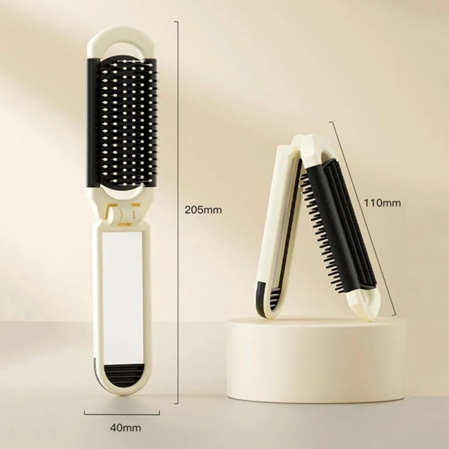 CTOUUGRS 2 Pack Folding Travel Brushes for Hair, with Detachable Mirror, Portable Scalp Massage Comb for Women Men, Compact Hairbrush for Purse Gym Travel Outdoor Styling Essentials