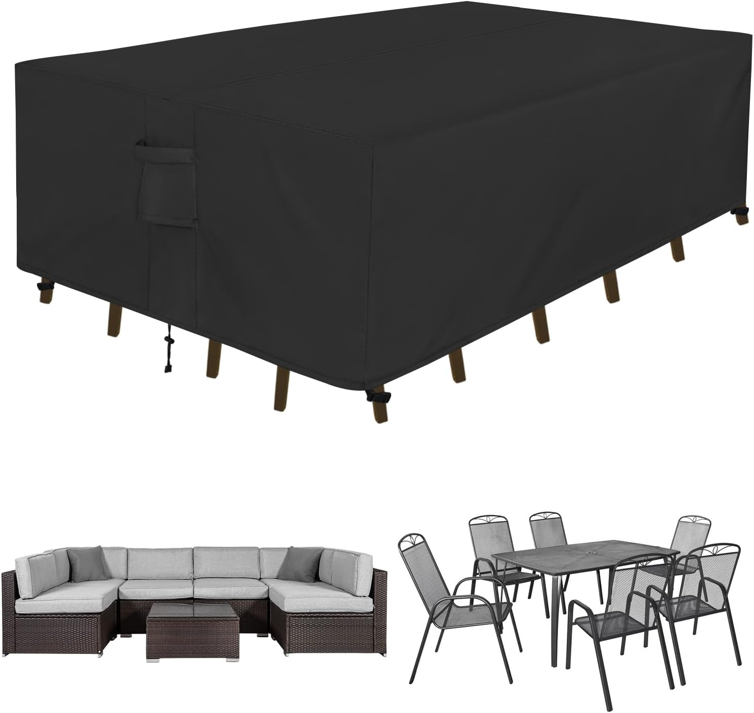 Easy-Going Rectangle Patio Furniture Cover Waterproof Outdoor Dining Table and Chair Cover Anti-Uv outside Sectional Sofa Set Covers (110"L X 84"W X 28"H, Black)