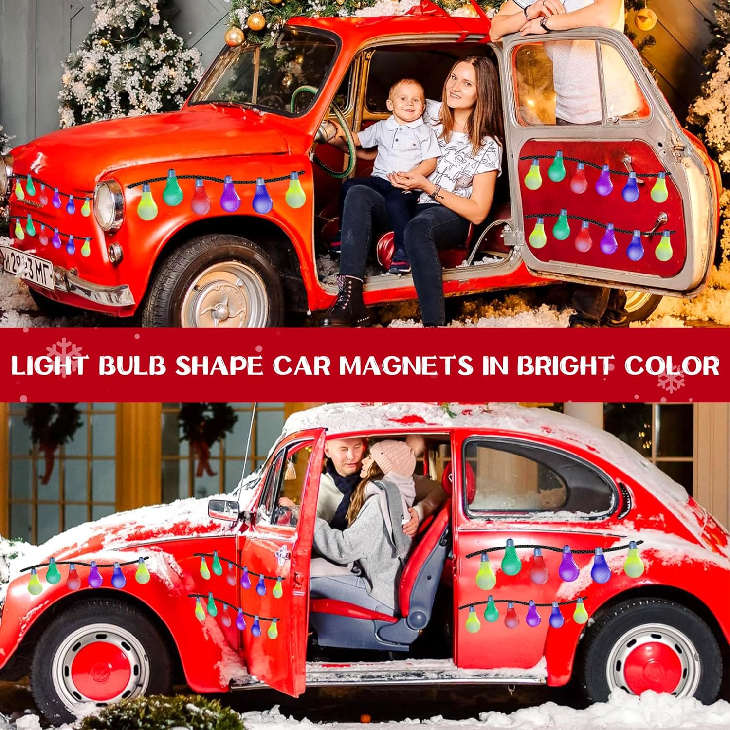 Christmas Car Refrigerator Magnets Lights Stickers, Reflective Car Magnet Decals Ornament, Christmas Bulb Light Shaped Magnets Set, Magnetic Wires Ornaments Decor (Colorful-18Pcs) image number 4