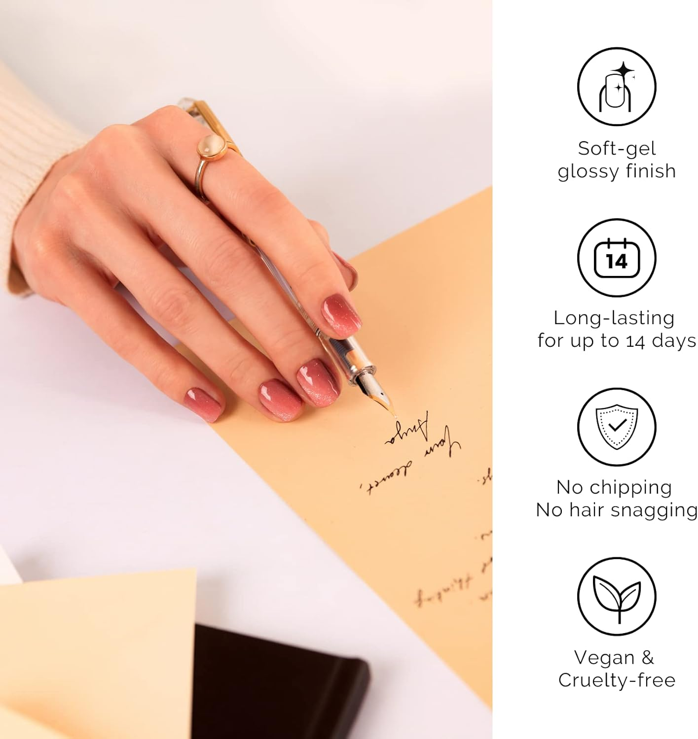 NAILOG Semi Cured Gel Nail Strips (20 Extra Long Nail Stickers) | Glossy & Long Lasting Soft Gel Finish Nail Wrap| Silvery Kahala image number 4