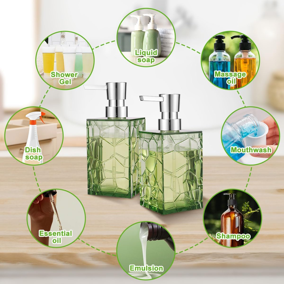 Fulasun Hand Soap Dispenser - 2 Pack, 320Ml/10 Oz Clear Acrylic Liquid Lotion Soap Dispenser with Plastic Pump, Wide Mouth Decorative Soap Dispenser for Kitchen, Bathroom image number 3