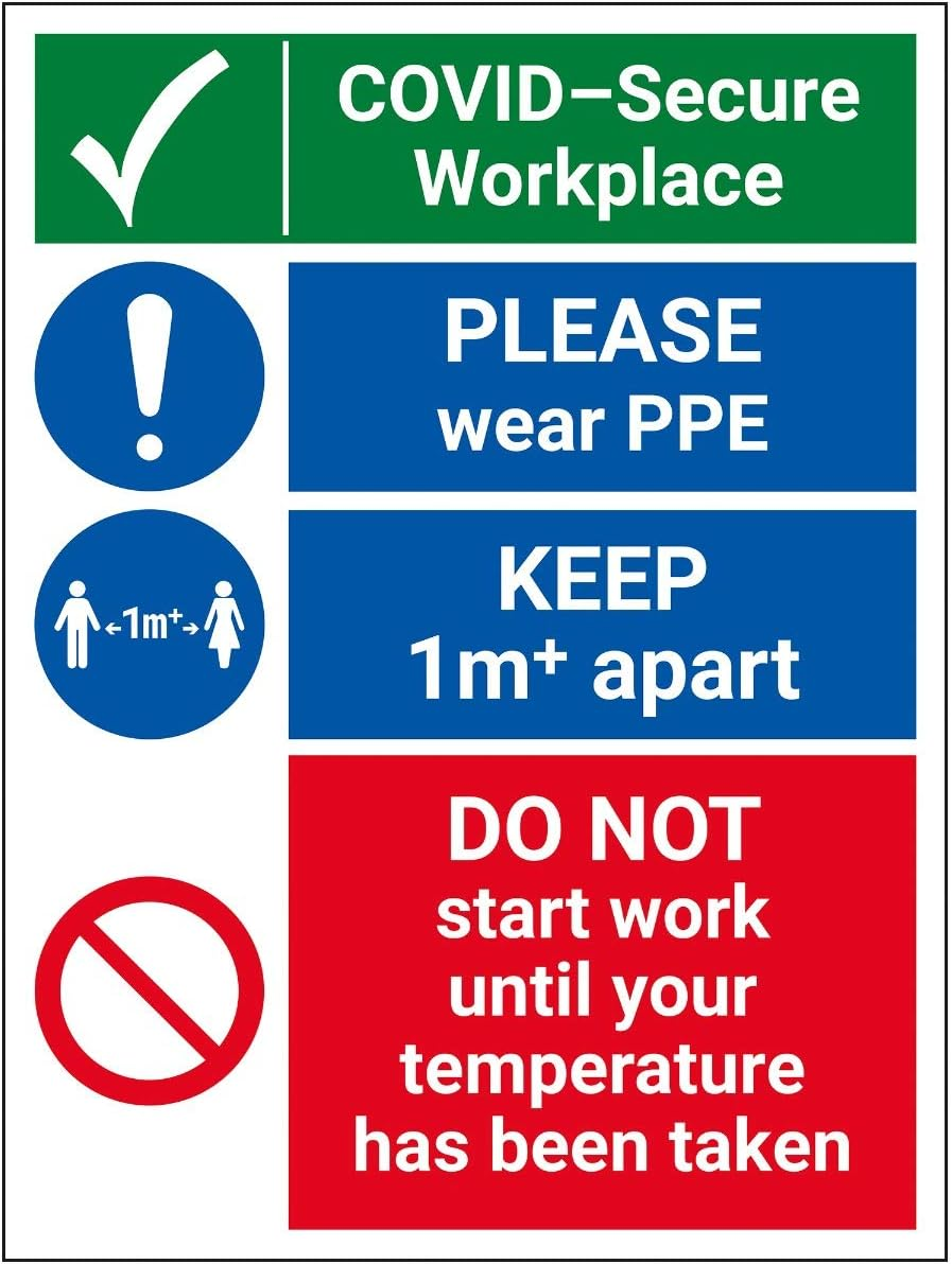 V Safety CV321BC-R Vsafety Covid-Secure Workplace - Please Wear PPE - 300Mm X 400Mm - 1Mm Rigid Plastic