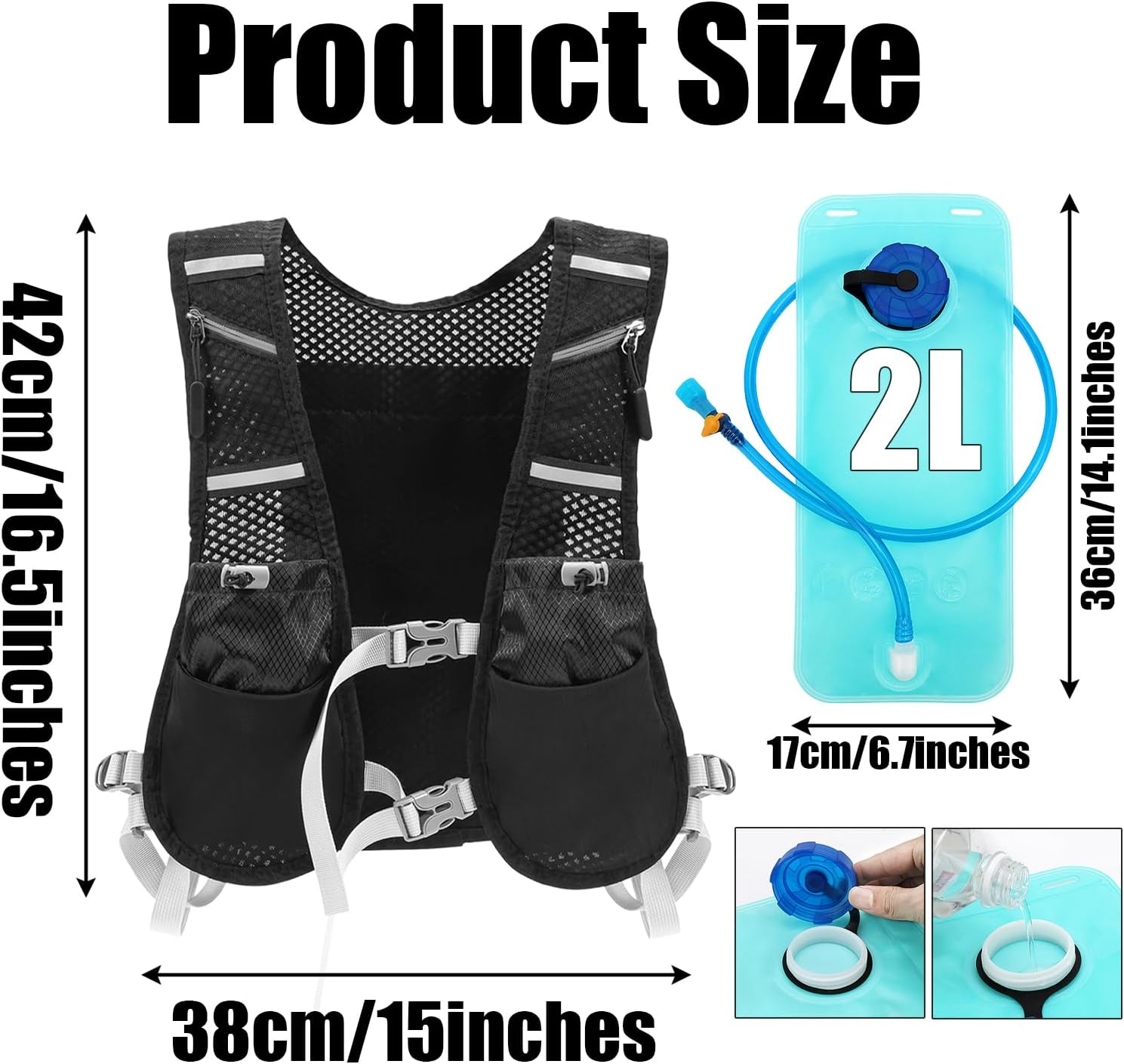 Running Vest, Running Backpacks Lightweight with 2L Water Bladder, Running Hydration Vest Hydration Backpack for Men & Women Trail Running, Cycling, Hiking & Marathons image number 6