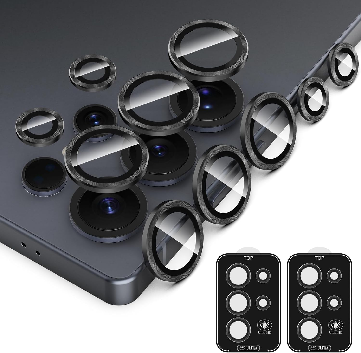 Simpeak 2Pack Camera Lens Protector Compatible with Samsung Galaxy S25 Ultra 2025, Individual 9H Tempered Glass Camera Metal Case for S25 Ultra [Installation Tray] (Black)