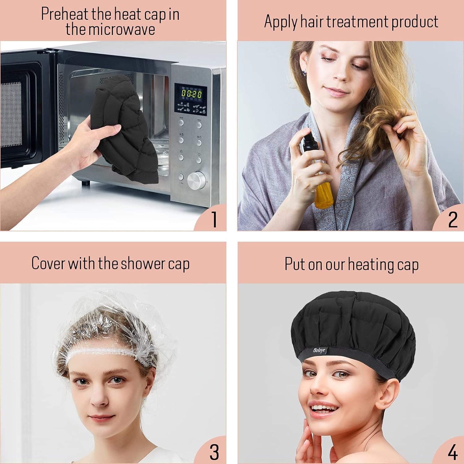 Flaxseed Deep Conditioning Heat Cap - Boloye Cordless 100% Safe Microwave Hot Cap for Natural Curly Textured Hair Care, Drying, Styling, Curling, Universal Size (10 PCS One-Time Shower Cap) image number 2