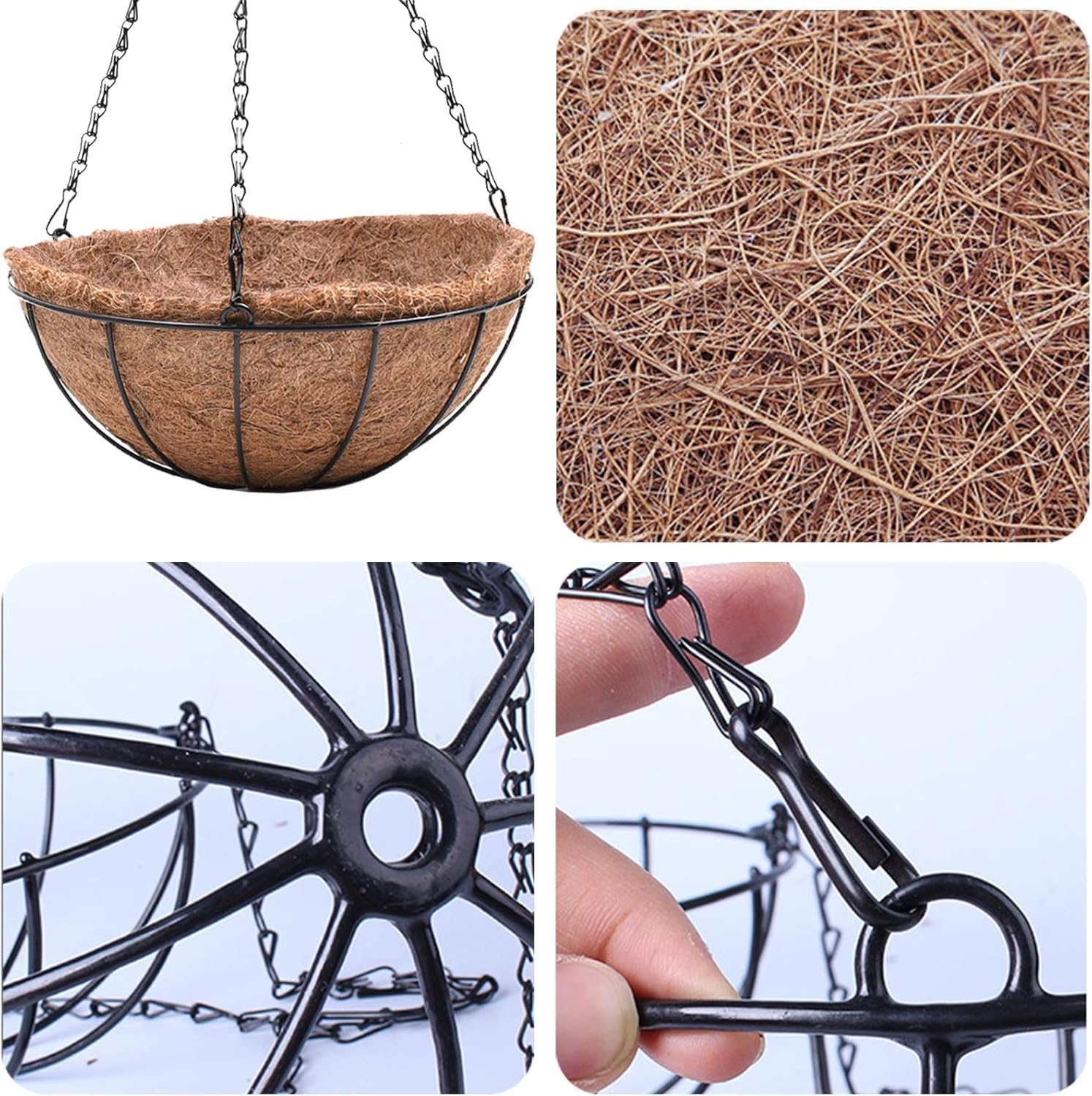 Outdoor Baskets for Plants, Wrought Iron Hanging Basket, 8/12 Inch Flower Basket for Hanging with Insert, Flower Pot Plant Holder, round Plant Holder for Wall, Window (12 Inch) image number 2