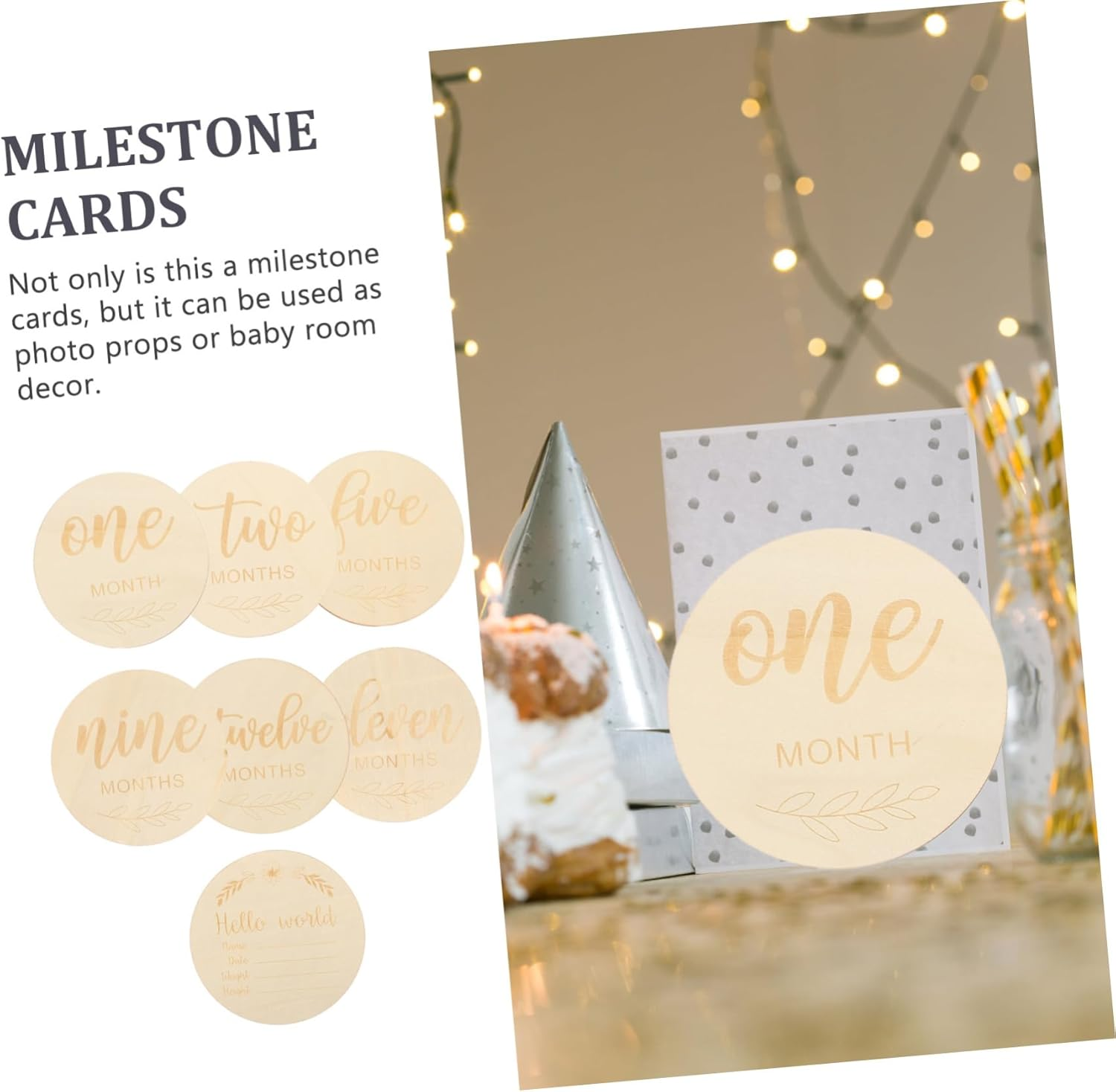 VILLFUL 14Pcs Wooden Monthly Milestone Cards Photo Props Lightweight Newborn Shower Signs for First Year Growth Tracking image number 4