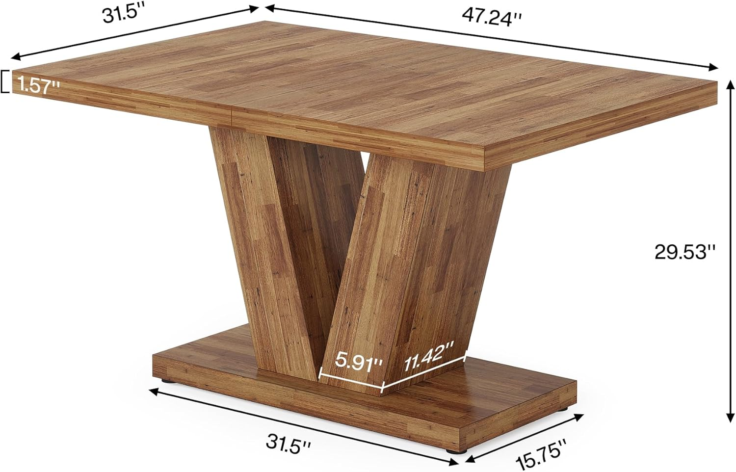 Tribesigns 119Cm Dining Table for 4, Walnut Brown Kitchen Dinner Table with Heavy Duty Pedestal, Farmhouse Wooden Eating Table for Home, Dining Room, Small Space image number 6