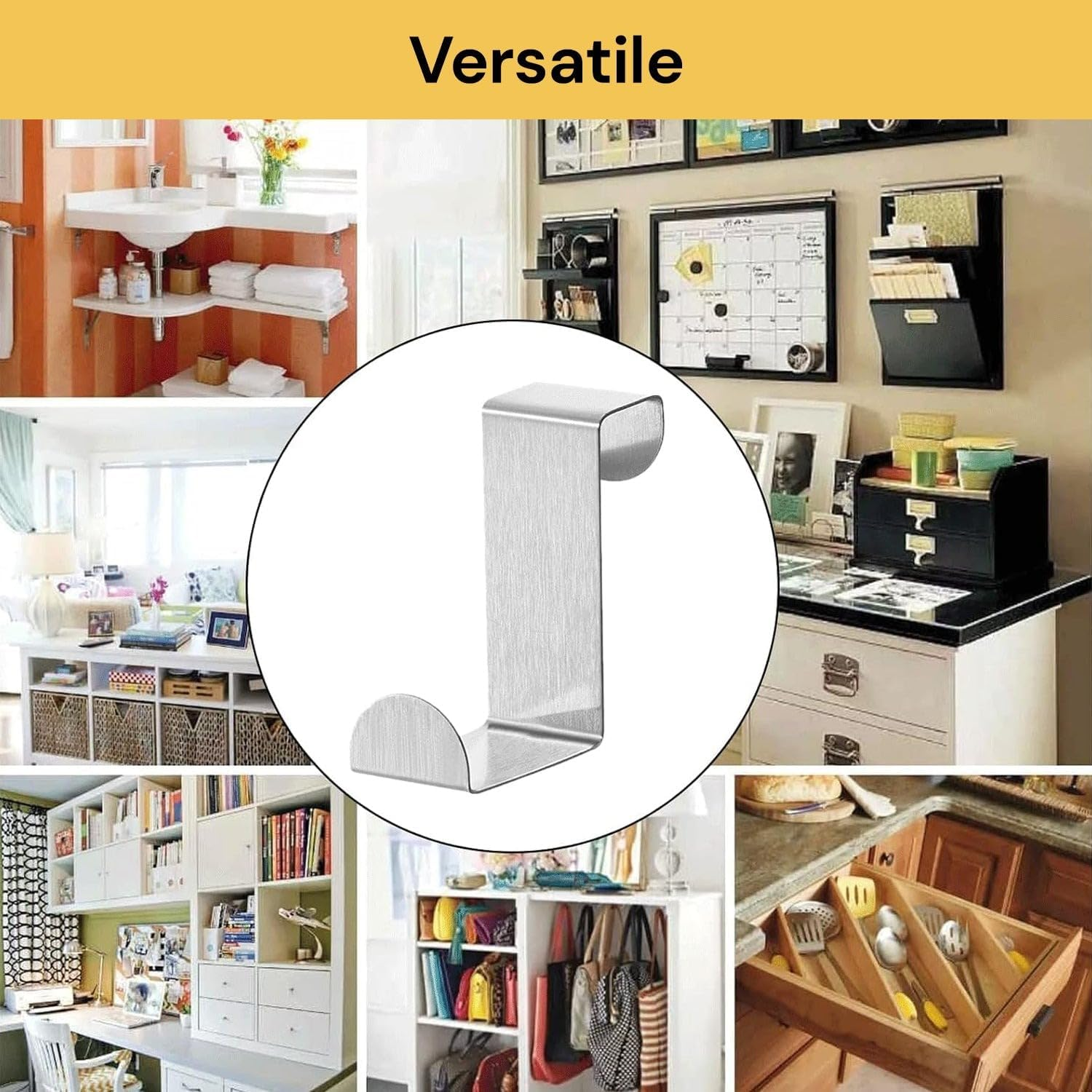 EZONEDEAL over the Door Hooks Free Moving Adjustable Stainless Steel Hooks, Z-Shaped Reversible Dual Head Single Hanger for Towels,Kitchen, Drawer Saving Storage Space, Towel Coat Rack Hats (2 Pack) image number 1