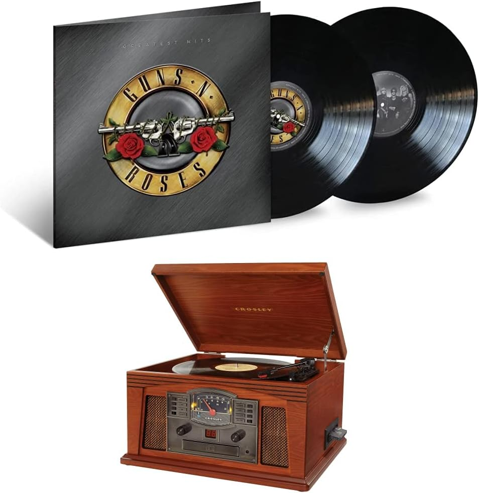 Crosley Lancaster Entertainment Center Turntable with Bluetooth (Paprika) and Guns N' Roses - Guns N Roses Greatest Hits Double Vinyl Album [Bundle] image number 2