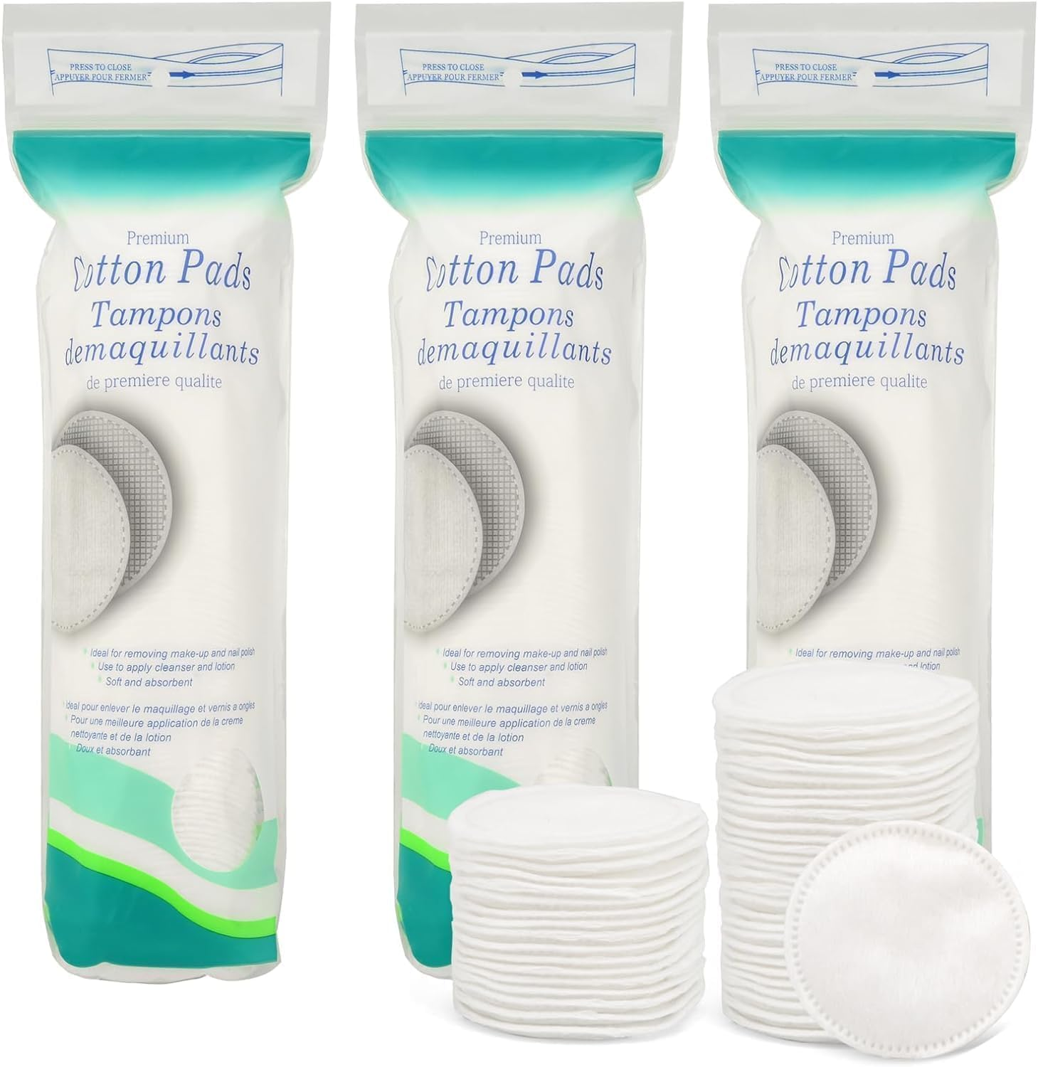 3 Packs 300 Sheets Premium Cotton Rounds ，For Facefacial Lip & Eye Makeup Remover Pads, Effective Cosmetic Cotton Round,Hypoallergenic, Lint-Free image number 5