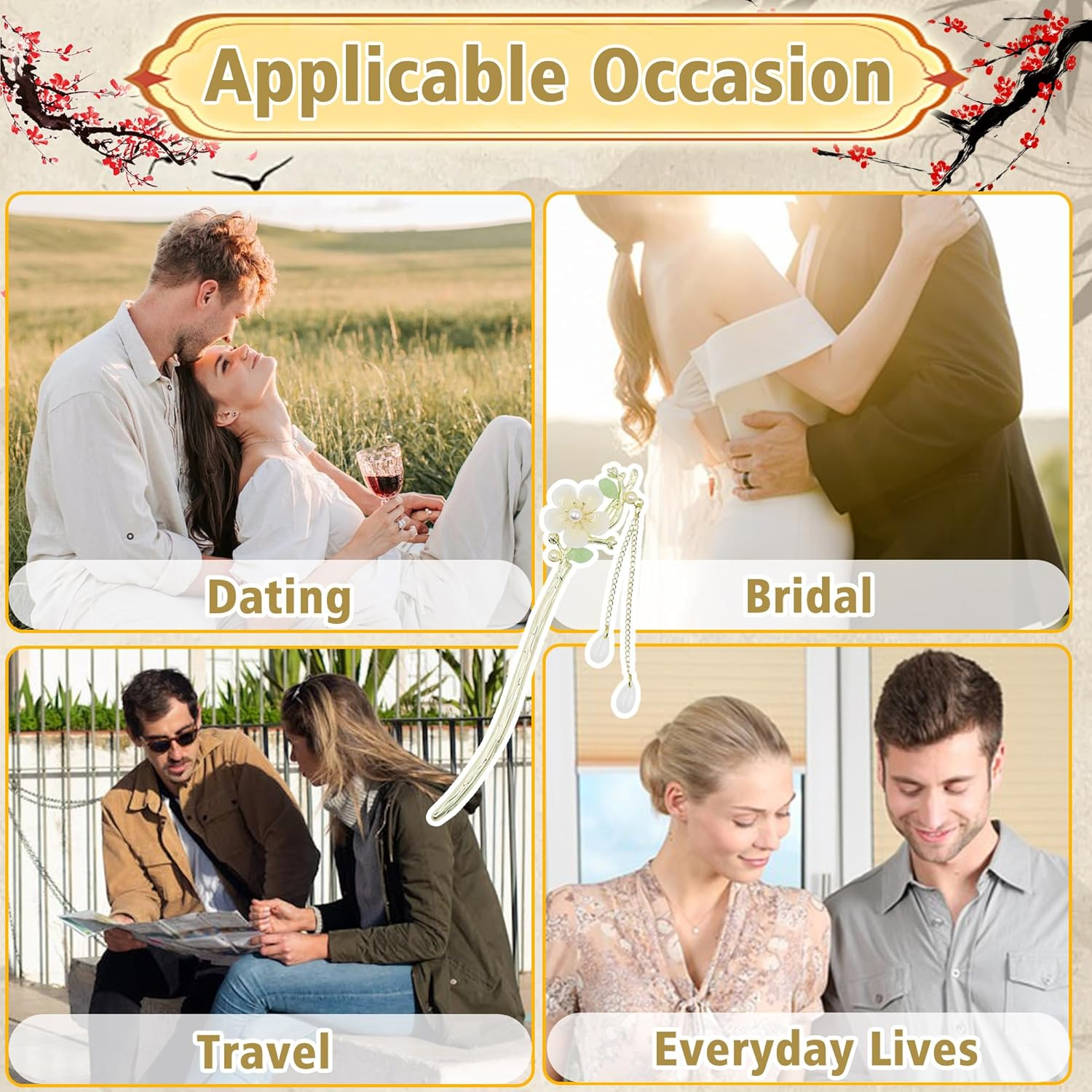 6 Pcs Chinese Hair Sticks with Pendants, Gold Metal Japanese Hair Pin for Long Hair, Retro Chinese Hair Pin for Women, Traditional Hanfu Hair Chopsticks, Hair Flower Accessories (Gold) image number 6