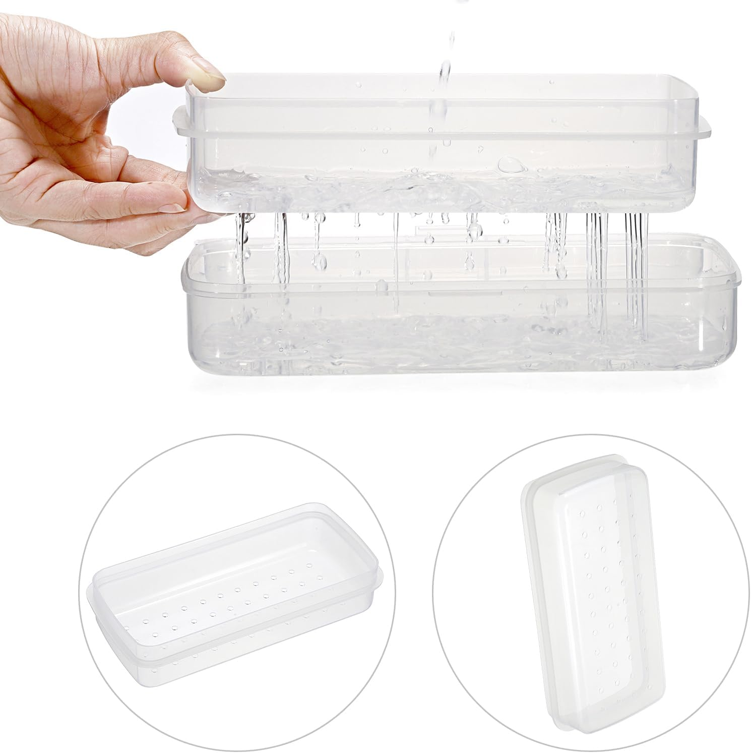 JUXYES Plastic Sterilizing Tray for Nail Art Accessories Tools, Portable Nail Art Tool Sterilizer Tray with Strainer, Fully Transparent Storage Box Organizer for Tweezer, Manicure Tools - Clear image number 6