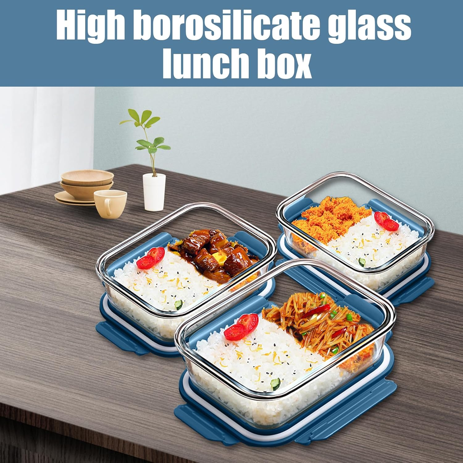 Glass Food Storage Containers 5 Pack,Three Sizes Glass Meal Prep Containers with Snap Lock Leakproof Lids,Lunch Box for Microwave,Freezer,Oven and Dishwasher image number 2