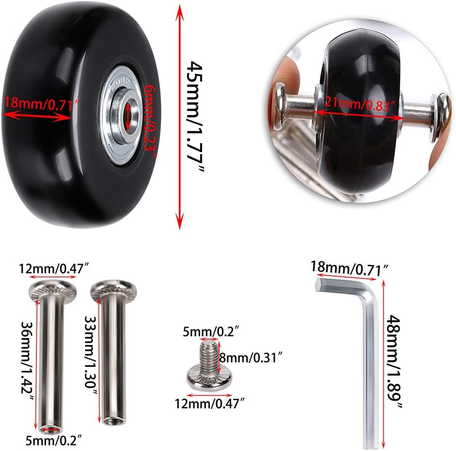 Ownmy Luggage Suitcase Replacement Wheels, Rubber Swivel Caster Wheels Bearings Repair Kits - 45Mm X 4 Sets image number 4