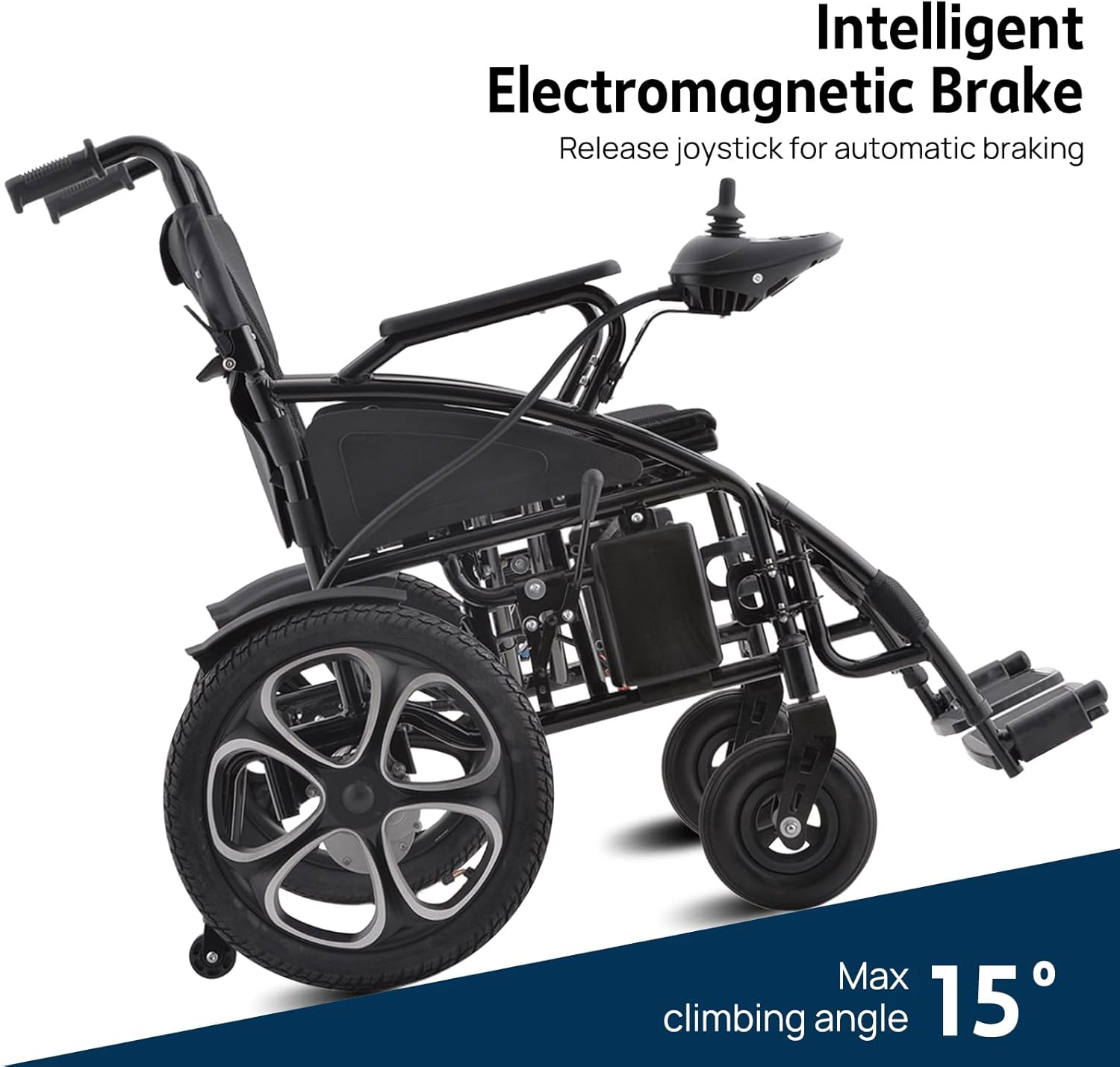 2026 Electric Wheelchair, 20KM Range, 600W Motors, 6KM/H Speed, Lightweight 24V Lithium Battery, Foldable with Anti-Tip Wheels and Rear Storage (BLACK with Anti-Tip Wheels)