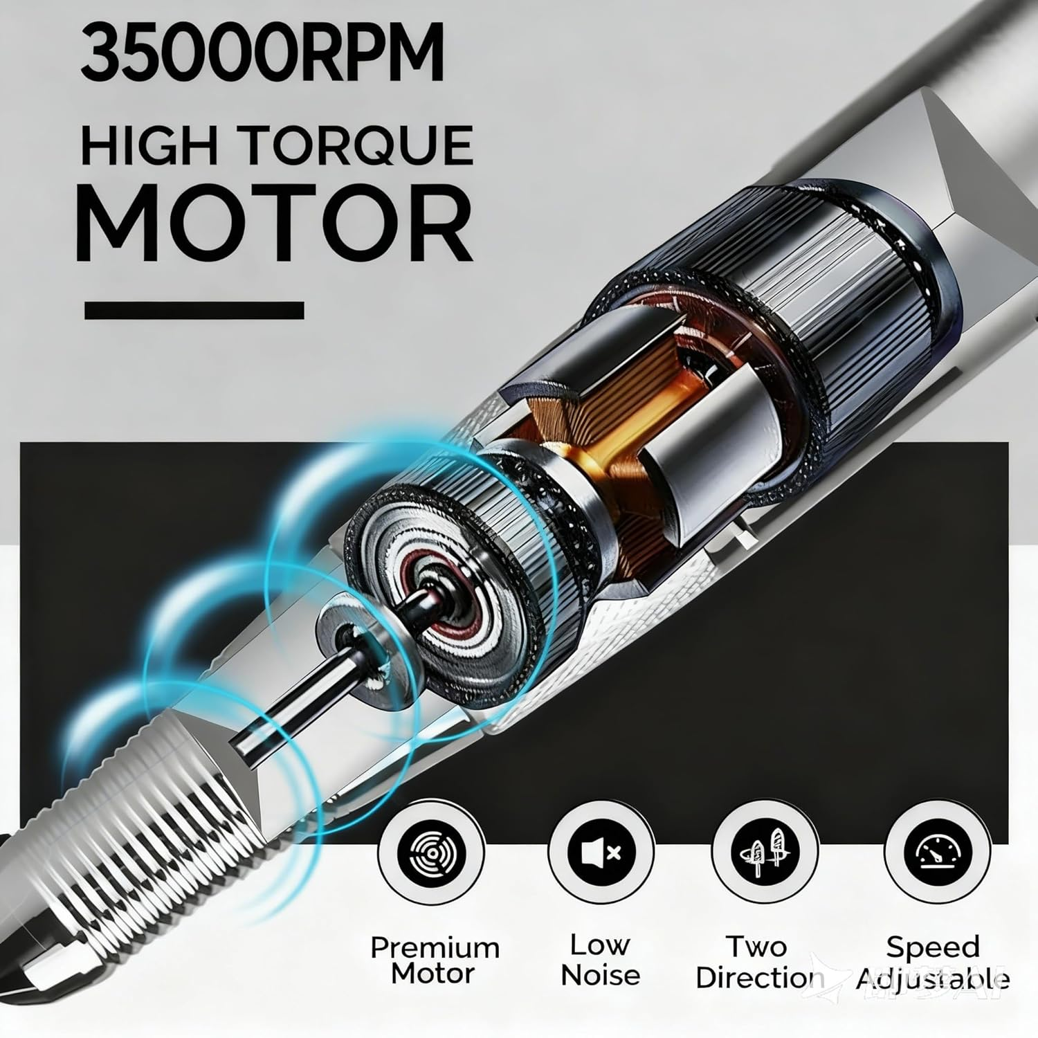 Lumcrissy Electric Nail Drill Machine, Rechargeable 35000 RPM Nail Drill for Arcylic, Portable Electric Acrylic Nail Tools (Black) image number 2