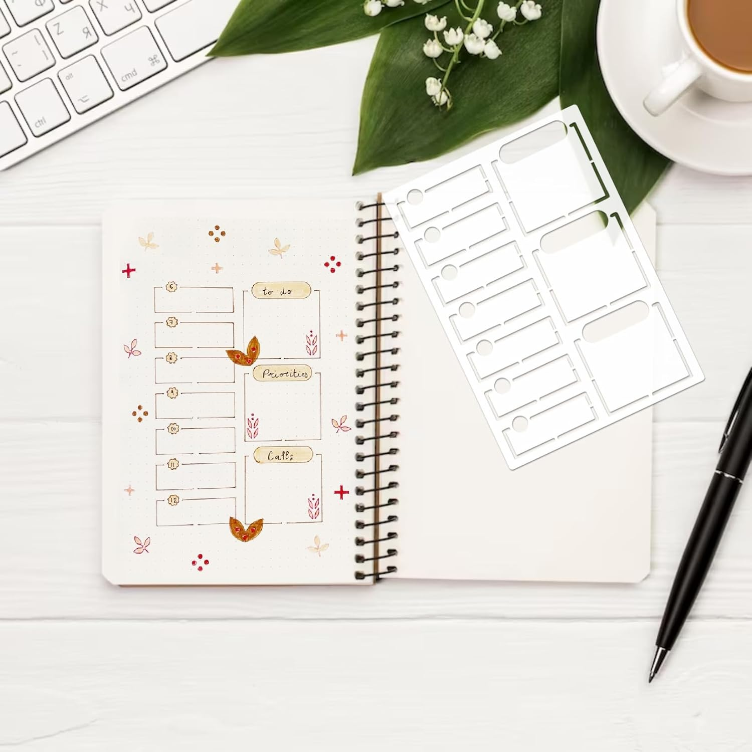 16 Pieces Journal Stencils for Dotted Journals Supplies, Happy Planner Stencils for Journaling DIY Drawing Templates Accessories Kit for Notebook Cards Scrapbook (16 Journal) image number 1