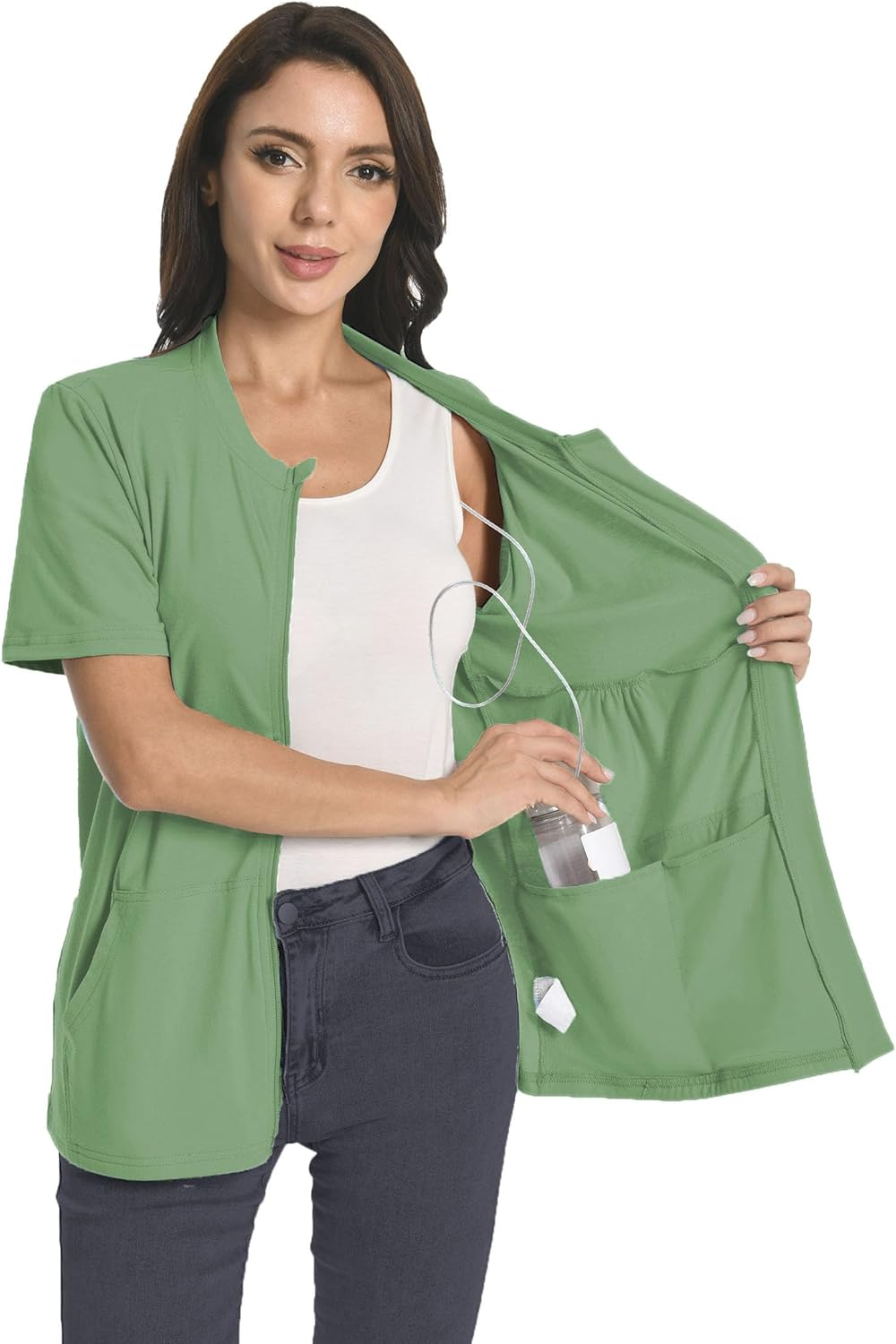 Post Mastectomy Zip Shirts with Drain Pockets Surgery Recovery Must Haves Clothing Comfy Short Sleeve Shirts