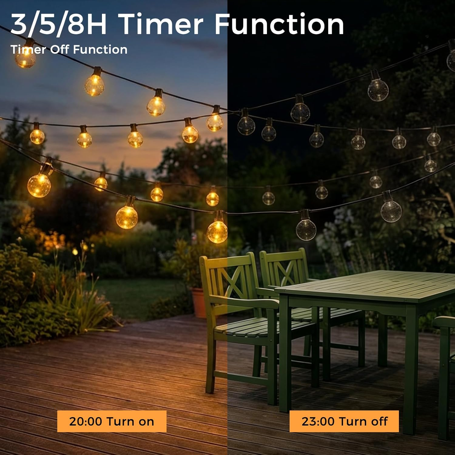 Advwin Festoon Lights Outdoor, 30M String Lights with 50+2 LED Bulbs, Solar String Lights, 4 Lighting Modes, Timer & Memory Function, Waterproof Solar Lights, for Christmas, Garden, Party, Camping image number 4