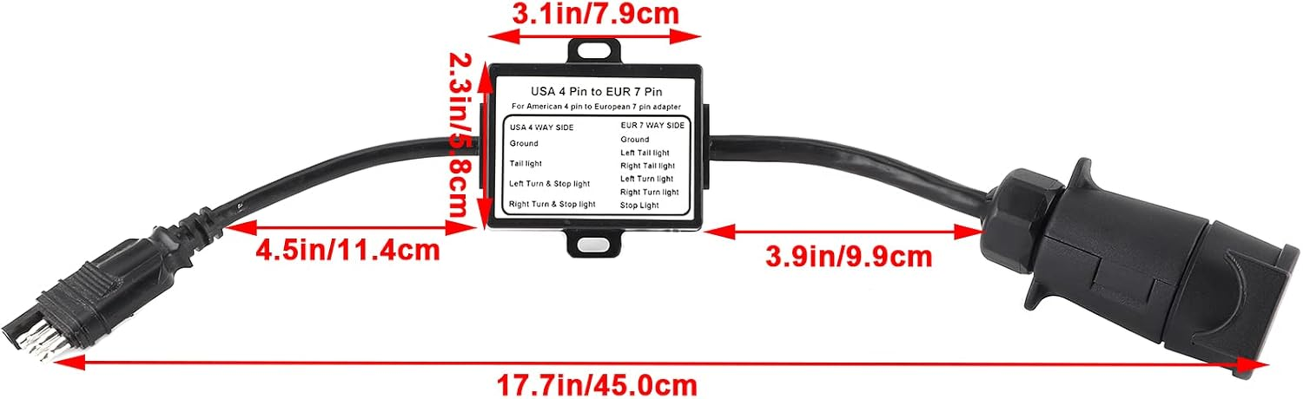 US to EU Trailer Light Converter, 4 Way Flat Connector (US Vehicle) to 7 Way round Plug (European Trailer) Trailer Light Converter, Separating Trailer Light Adapter image number 6