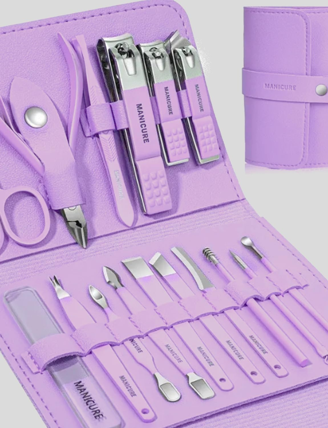 Betterlifewj Violet Manicure Set Professional Nail Clippers Pedicure Kit, 16 Pcs Stainless Steel Nail Care Tools， Grooming Kit with Luxurious Travel Leather Case image number 5