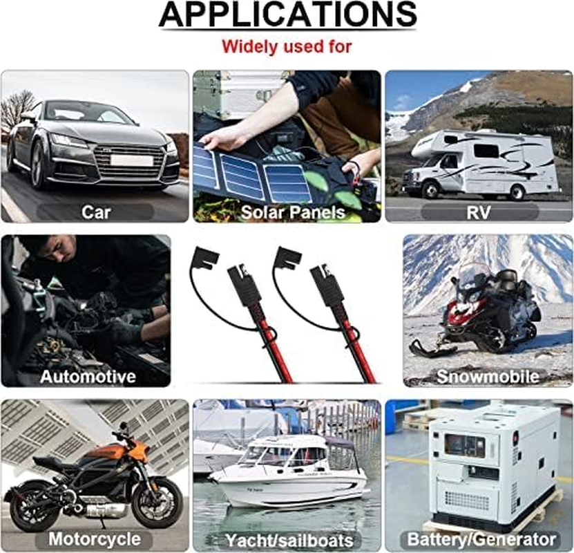 2Pack 2Pin SAE Extension Cable SAE Quick Connector Disconnect Plug for RV Trolling Motor Solar Panel (14AWG) image number 2