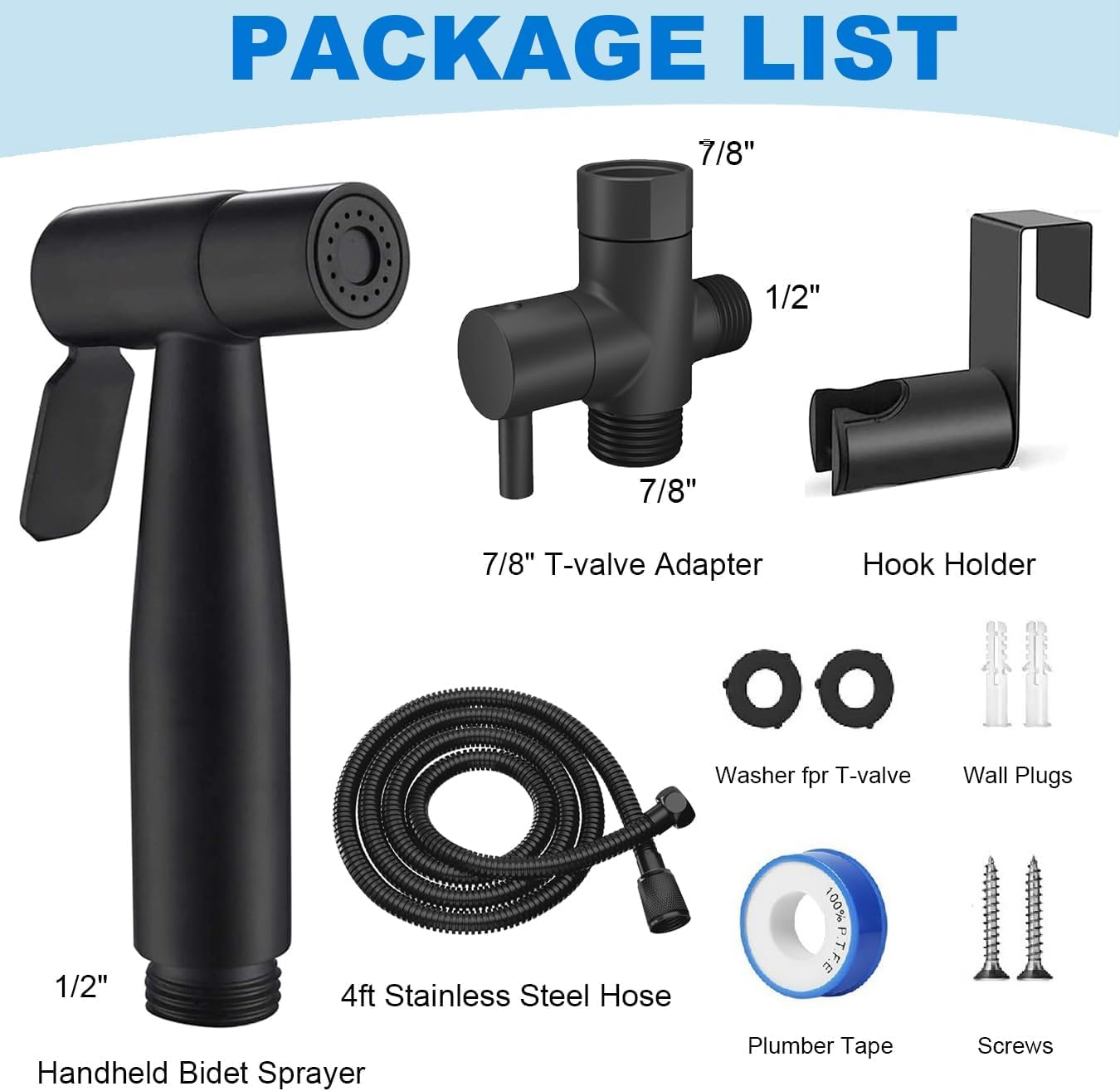 Handheld Bidet Sprayer for Toilet, Spray Attachment with Hose for Feminine Wash, Baby Cloth Diaper Washer, Stainless Steel Cleaner and Shower Sprayer for Pet, Bathroom or Toilet Black image number 3