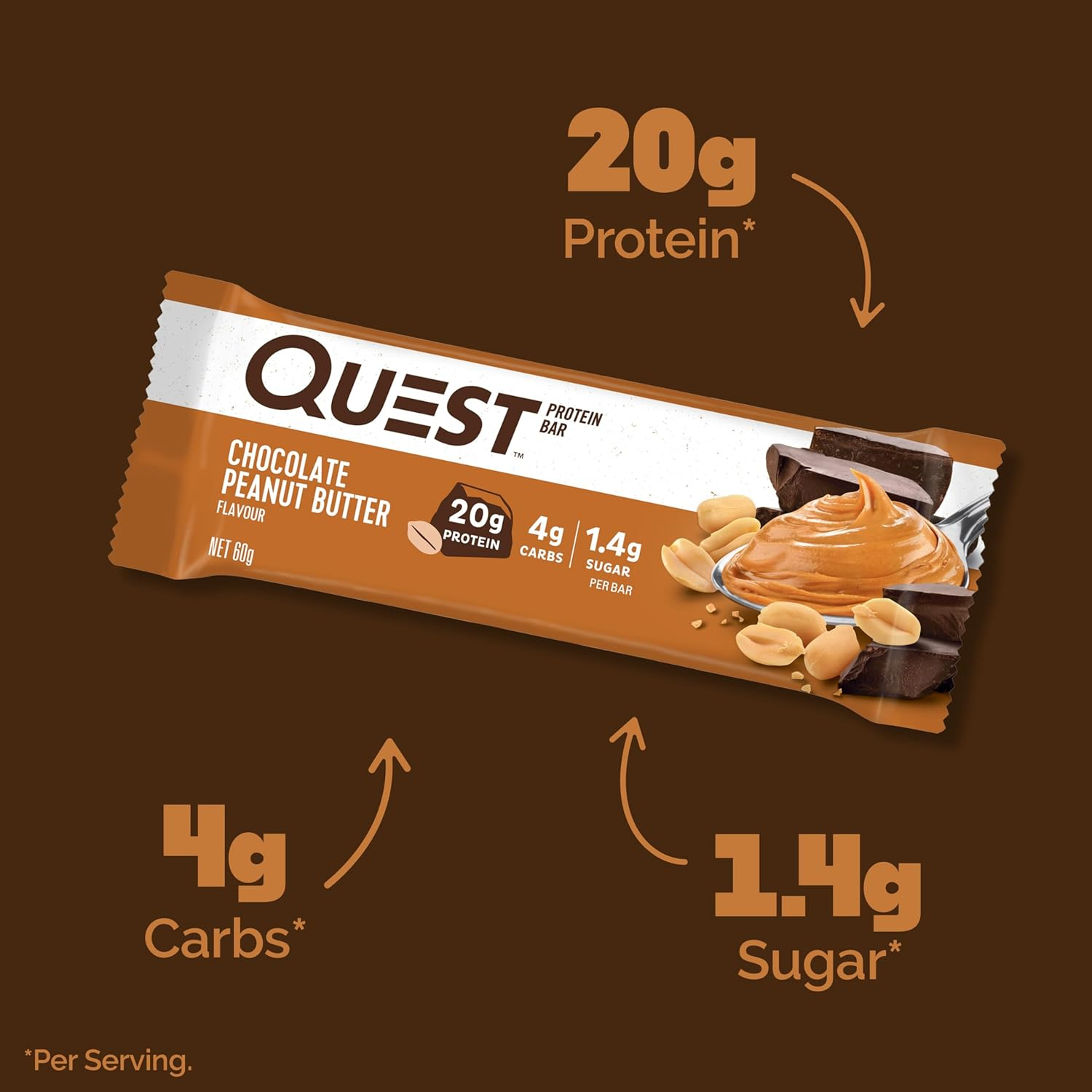 Quest Nutrition Chocolate Peanut Butter Protein Bar, High Protein, Low Carb, Gluten Free, Keto Friendly, 12 Count image number 4