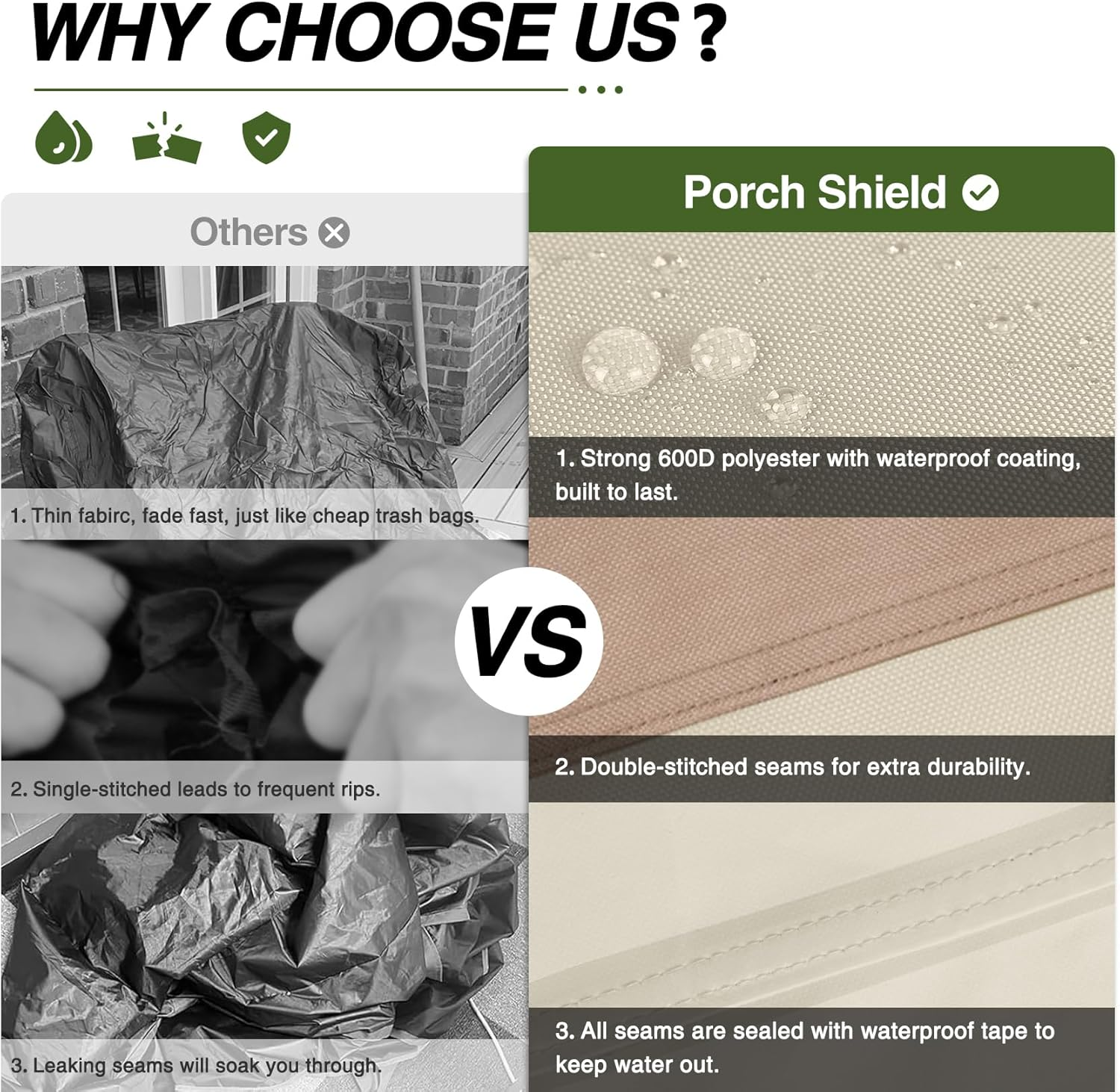 Porch Shield Patio Hanging Egg Chair Cover - Waterproof Outdoor Double Seat Wicker Swing Egg Chair with Stand Protector image number 2