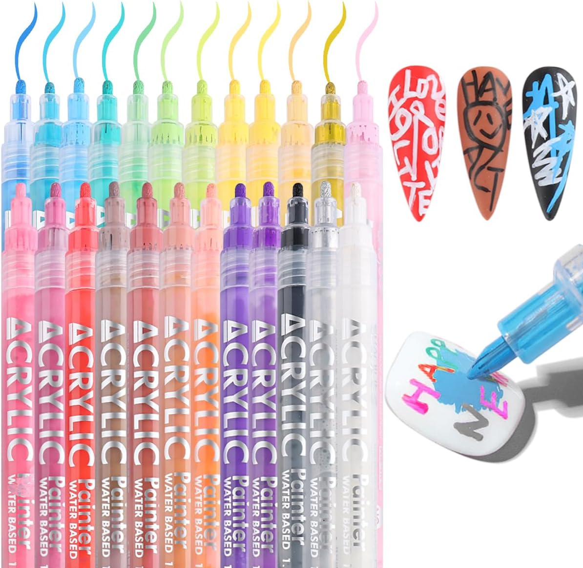 Nail Art Graffiti Pen Set 12Pcs Waterproof Painting Marker Pen Black White Drawing Gel Liners Quick Dry Dotting Pen Nails Professional Material for Manicure