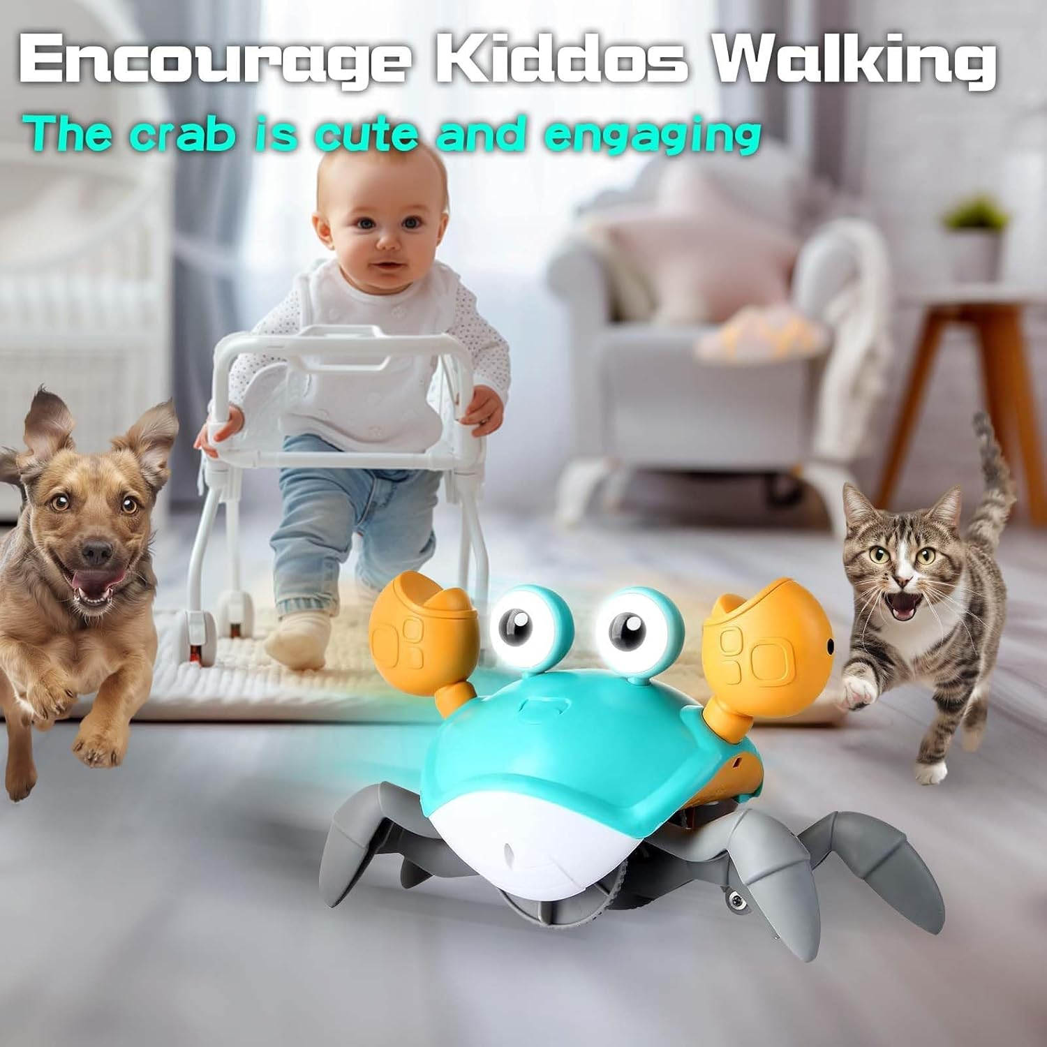 Musical Walk Crawl Move Dance Crazy Crab Toy Interactive Tummy Time Learning Development Viral Electric Led Light up Baby Toddler Kid Infant Christmas Boy Girl Present 4-12 Month Year Old image number 2