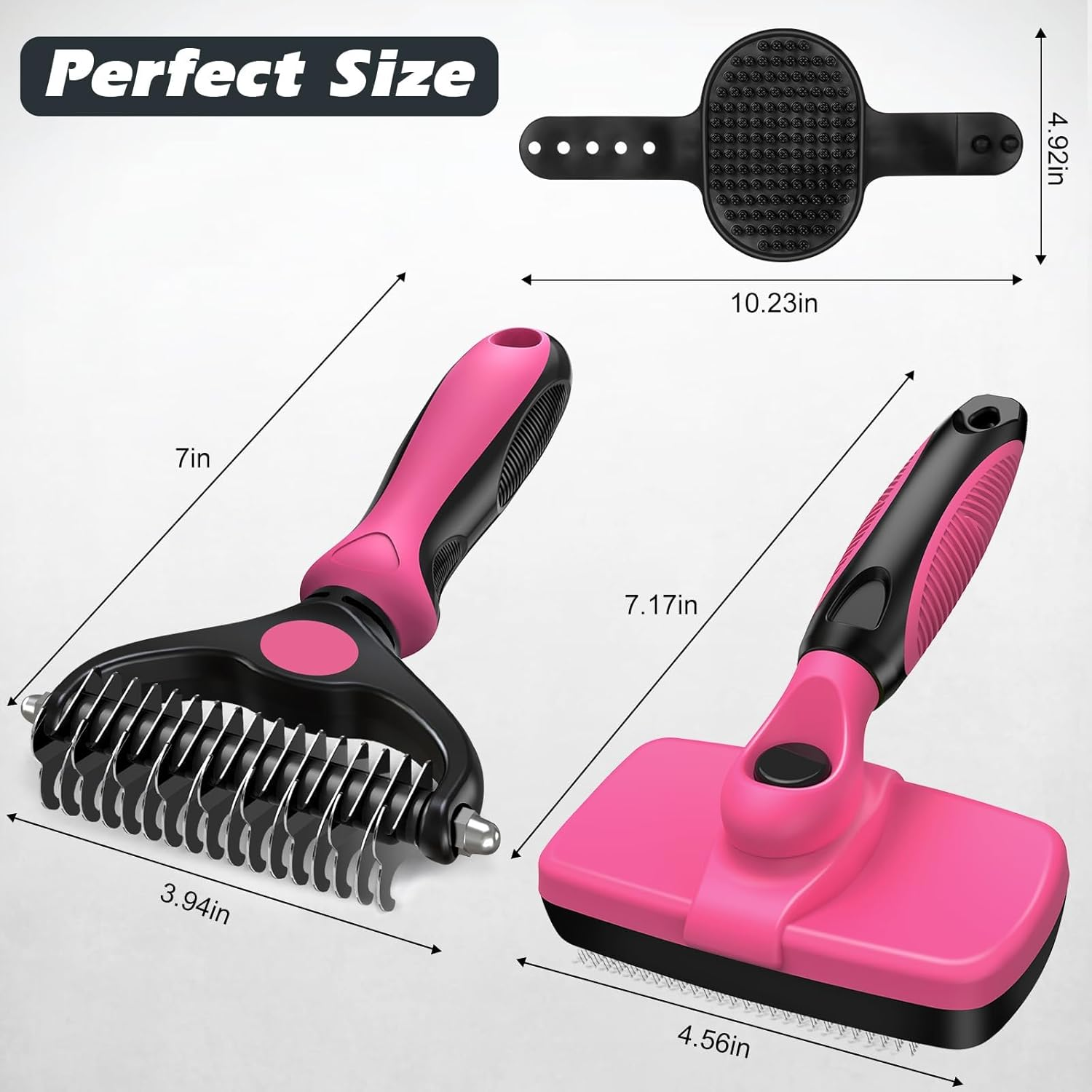 3 Pcs Dog Grooming Kit, Reusable Dog Brush for Shedding, Pet Supplies for Take Out Loose Hair and Tangles, Suitable for Pet Care (Pink Black) image number 3