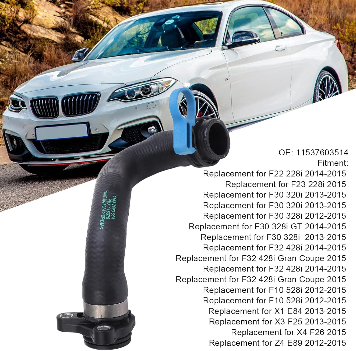 Coolant Hose, 11537603514 Stable Oil Resistant Lightweight Engine Cooler Water Tank Pipe Replacement for F22 F23 F30 F32 F10 for Car Accessories image number 4