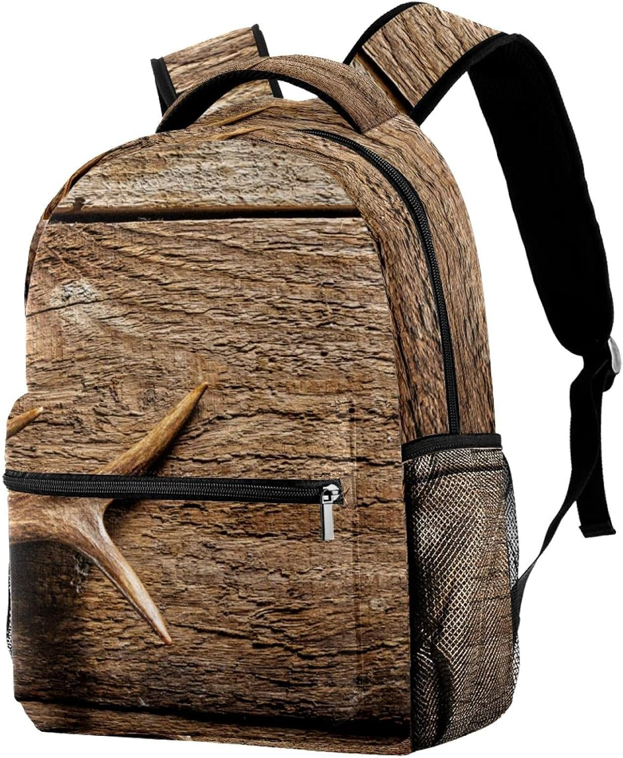 Deer Antlers against Rustic Wooden Background Backpack Students Shoulder Bags Travel Bag College School Tote Backpacks image number 3