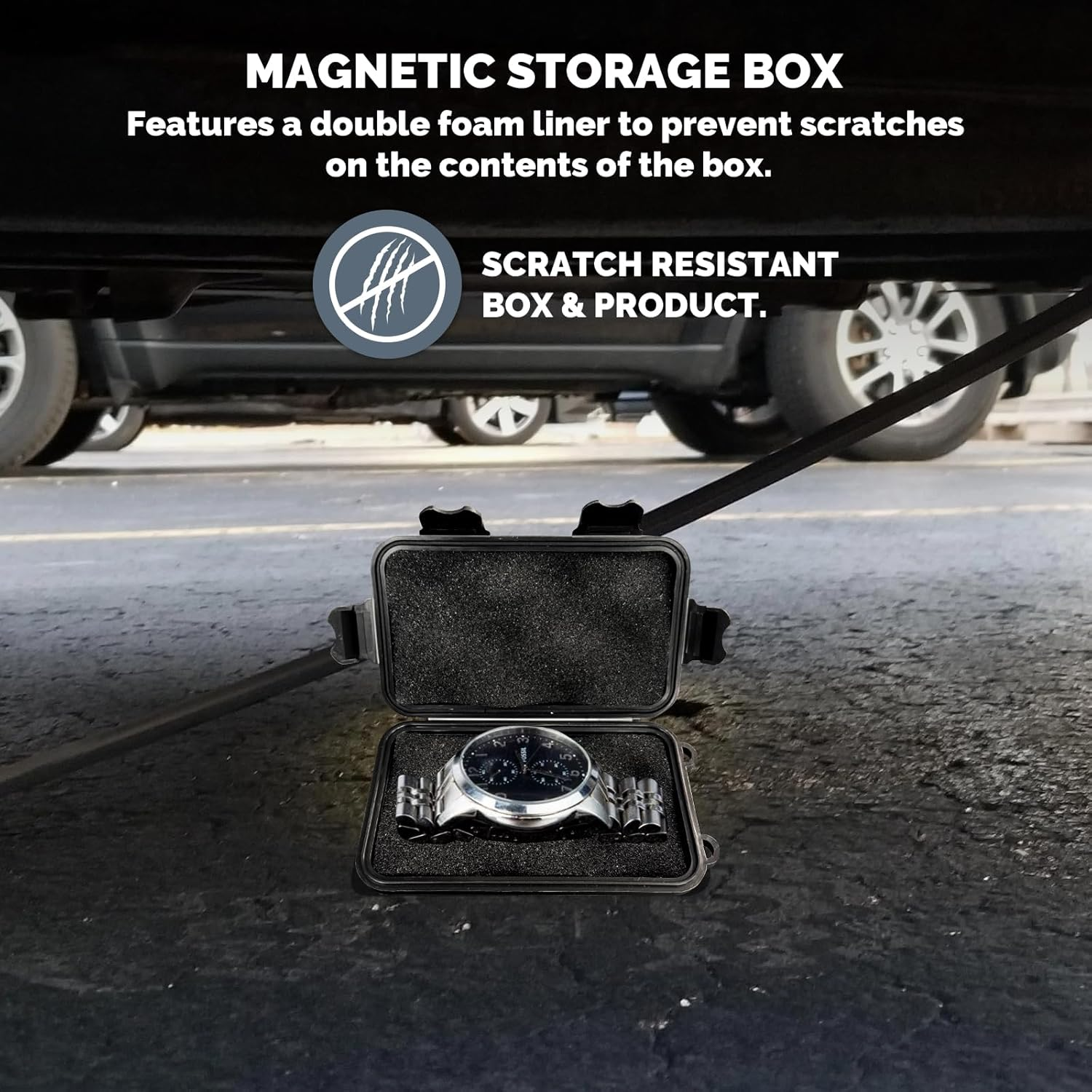 Durable and Strong Magnetic Stash Safe Box, Hidden Car Underbody Storage for Keys, Valuables, Cash (Black, Medium) image number 4