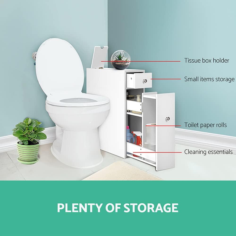 Artiss Bathroom Storage Cabinet, 58Cm Height Cupboard Side Table Corner Shelf Wall over Toilet Roll Storages Cabinets Unit Home Furniture Organiser Accessories, Slim Space Saving White image number 5