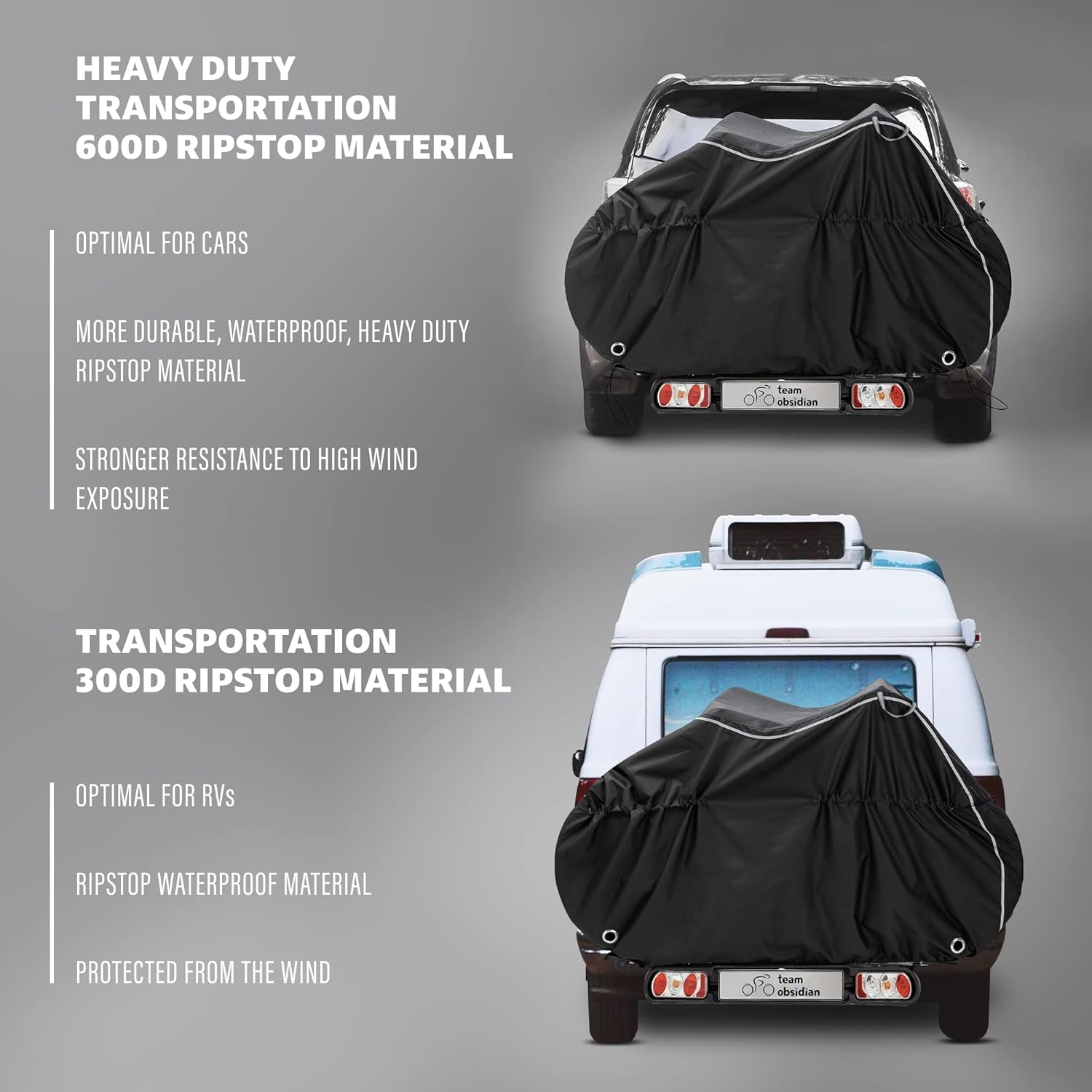 Team Obsidian: Bike Covers | Outdoor Storage or Transportation/Travel | Waterproof, Heavy Duty, 600D Oxford Ripstop | L, XL, XXL for 1,2 or 3 Bikes | Electric Bike Compatible image number 2