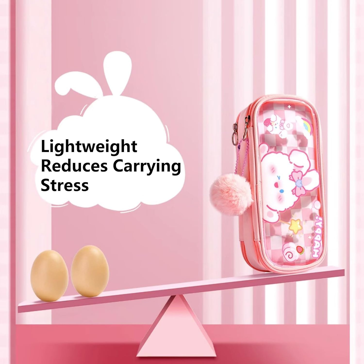 UINSUE Cute Pen Case Adorable Bunny Transparent 3-Layer Large Capacity Pencil Case Gadget Organizer with Lovely Stickers (Pink) - Purple image number 2