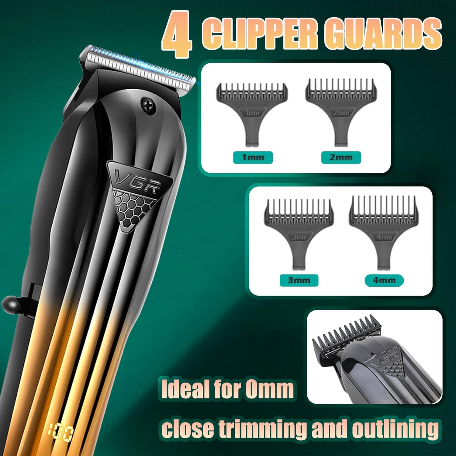 VGR 644 Hair Clippers for Men Professional, Cordless Beard Trimmer & Electric Razor Shavers for Men, Rechargeable 3 Piece Barber Hair Cutting Kit LED Display Men'S Grooming Kit image number 2