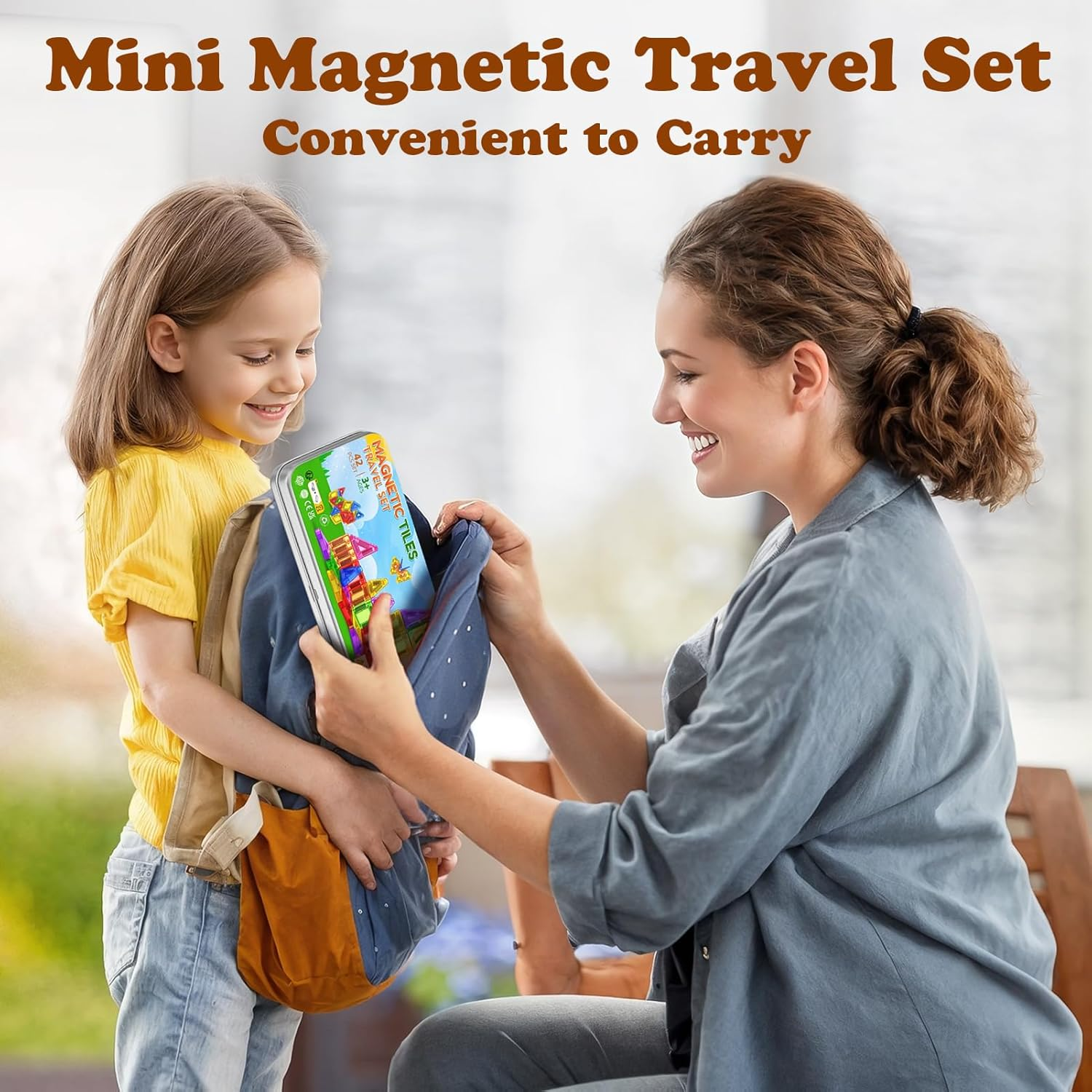 Travel Magnetic Tiles for Kids Ages 3-5 42PC Magnet Mini Building Blocks Kids Plane Toys for 3 4 5 6 7+Year Old Boys Girls Toddler Preschool STEM Construction Christmas Birthday Gifts with Iron Box image number 1