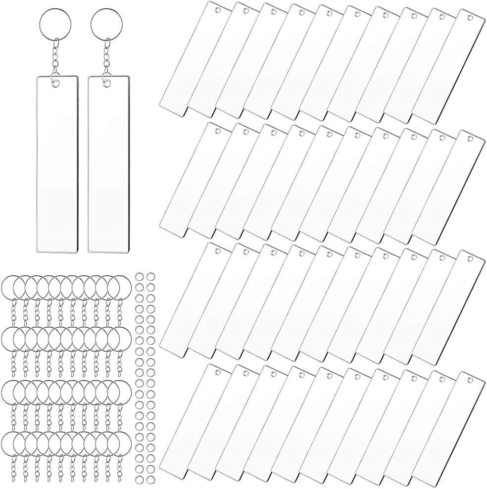 Shusmda 120 Pieces Rectangle Acrylic Key Chain Blank Transparent Acrylic Keychain Blank image number 3