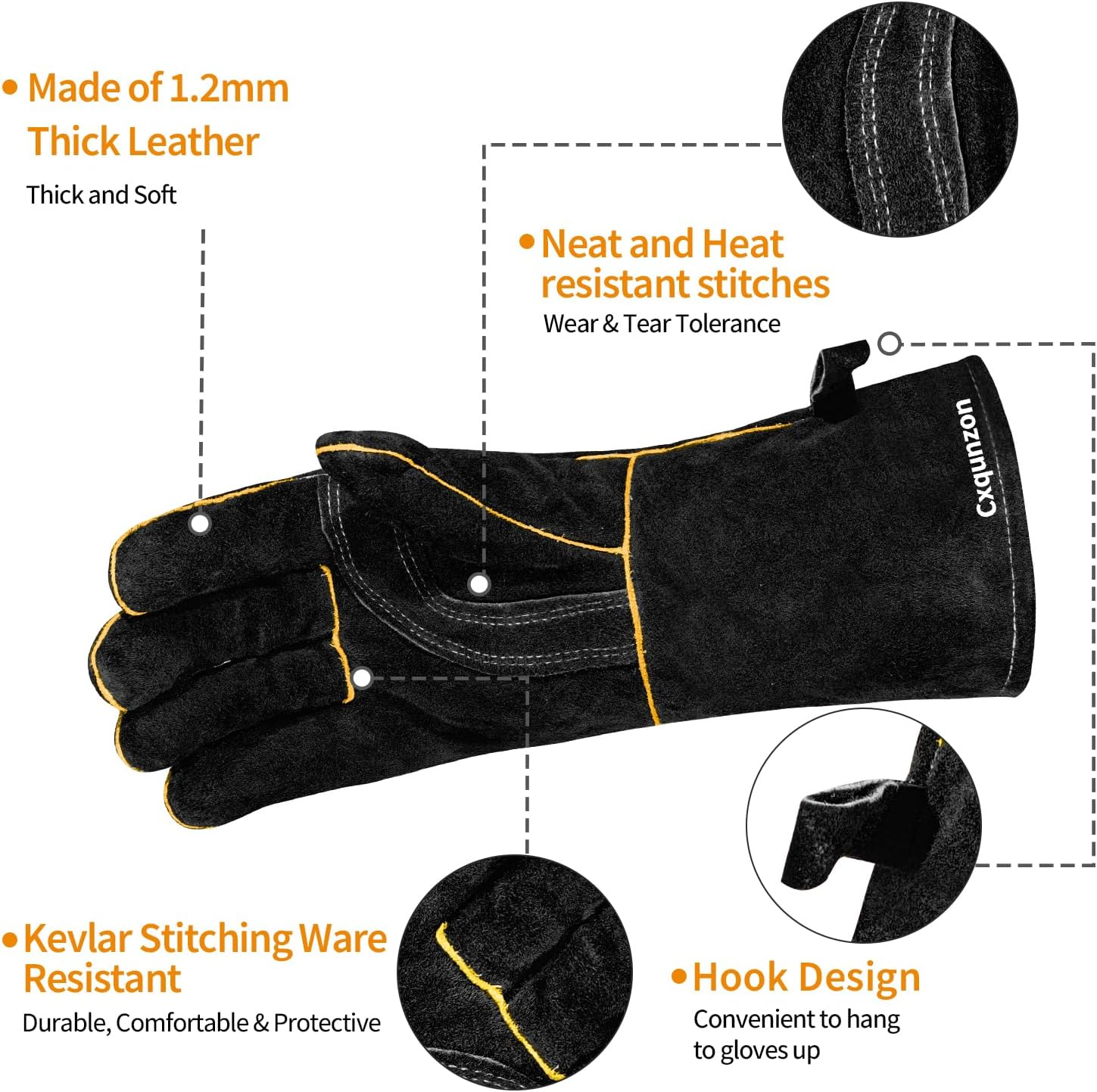 Leather MIG Welding Gloves - Heat Fire Resistant for Welding/Grilling/Bbq(Black/Brown/Blue) - Black image number 1