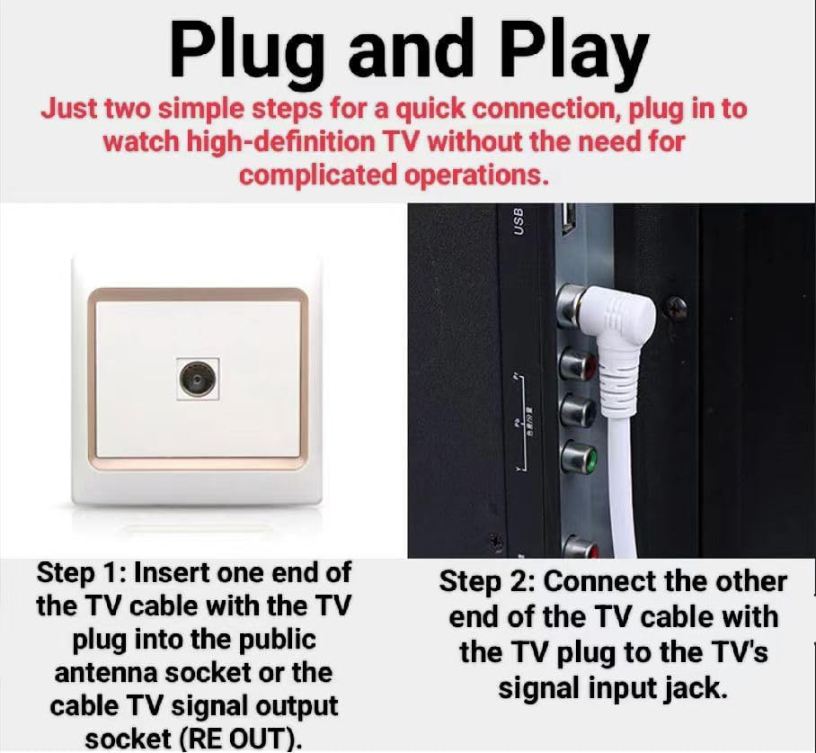 TOOGABBIE 16Ft Right Angle TV Antenna Cable, PAL Male to PAL Male TV Aerial Cable, RG6 Coax Cable Aerial Flylead Cord, Satellite Receiver, Settop Box, Camera and Other Deivces (5M) image number 3