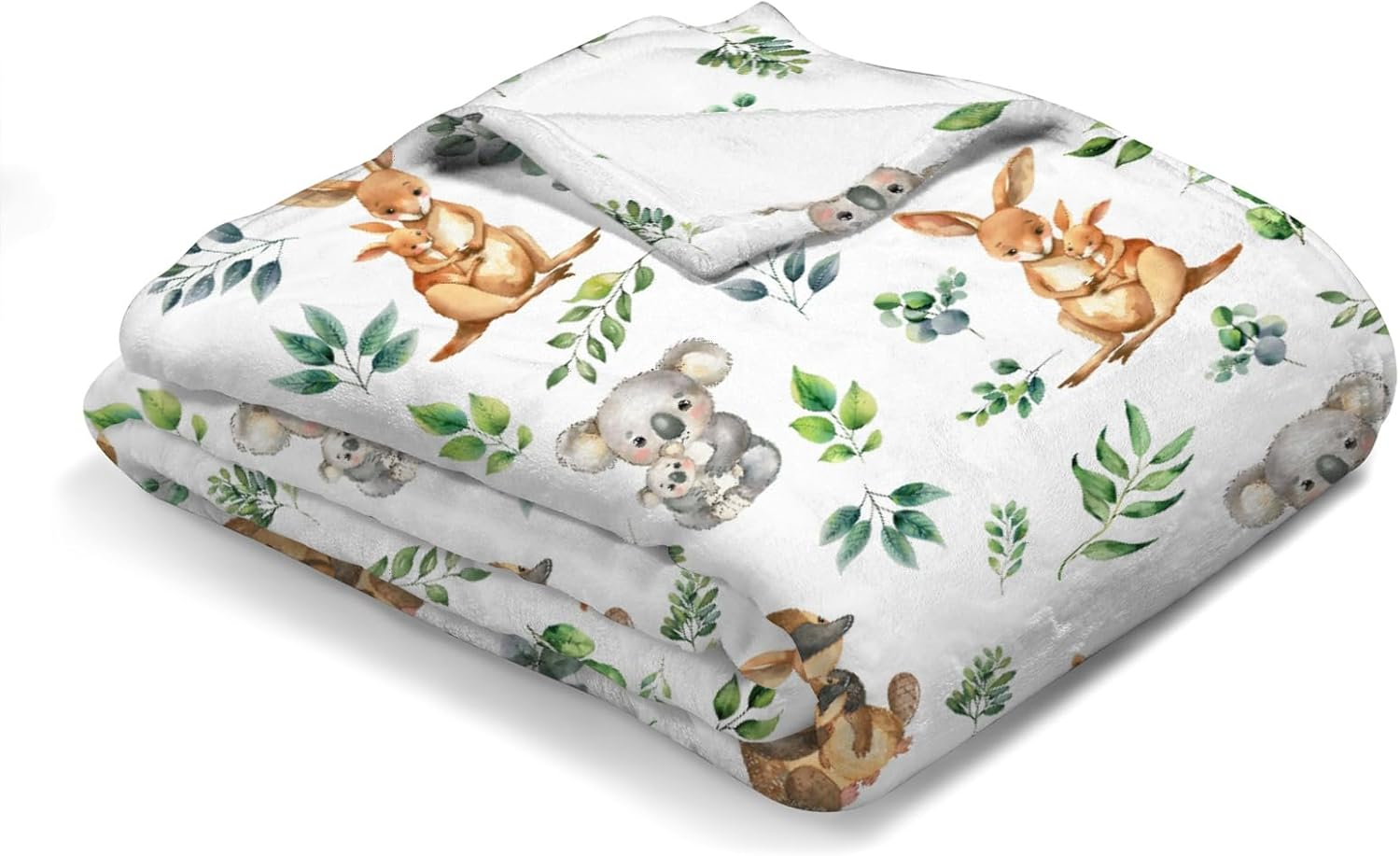 Baby Australian Animals Blanket for Boy Girl Koala Kangaroo Green Leaves Swaddle Blanket Wildlife Soft Flannel Receiving Blankets Infant Newborn Toddler Nursery Crib Bed Blankets Playmat 30X40 image number 3