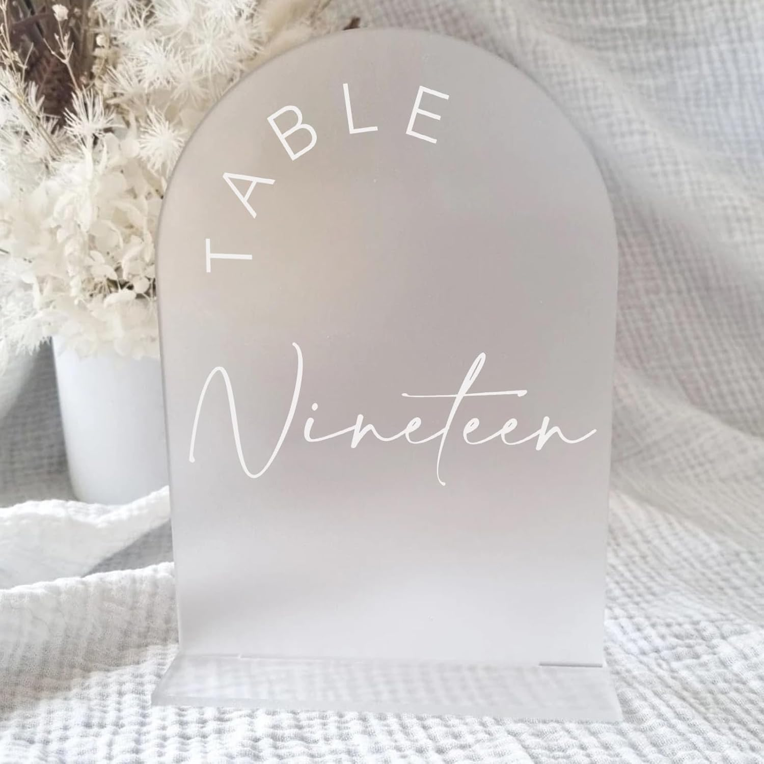 JINMURY Frosted Arch Wedding Table Numbers 1-10 with Stands, 5X7 Inch Frosted Arch Acrylic Sign with White Letters, Frosted Arch Acrylic Table Numbers for Wedding Reception (Frosted Table Numbers