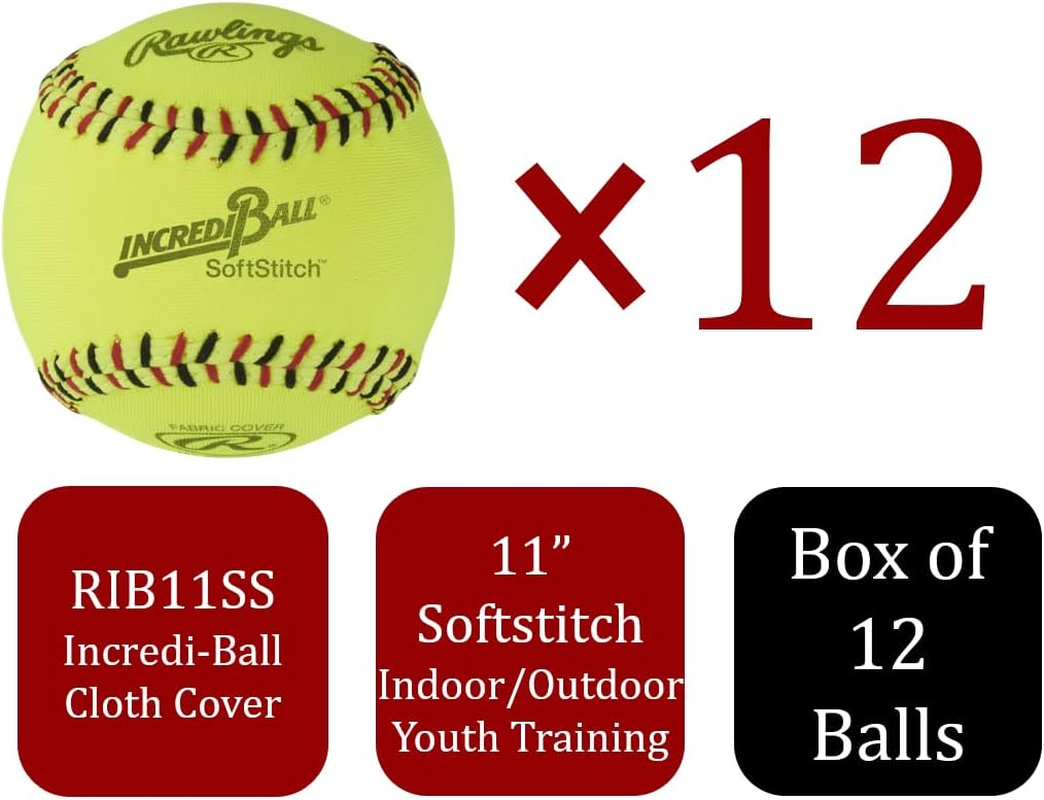 Rawlings | Incredi-Ball Yellow Softstitch Softballs | 11" & 12" Options | Cloth & Synthetic Leather Cover Options | 12 Count image number 1