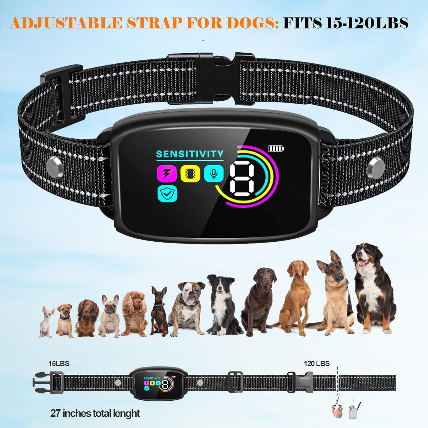 Dog Bark Collar, Smart Bark Collar for Small Medium Large Dogs, Automatic No Shock anti Barking Training Collar, Rechargeable No Bark Collar with 8 Adjustable Sensitivity & Beep Vibration Modes image number 2
