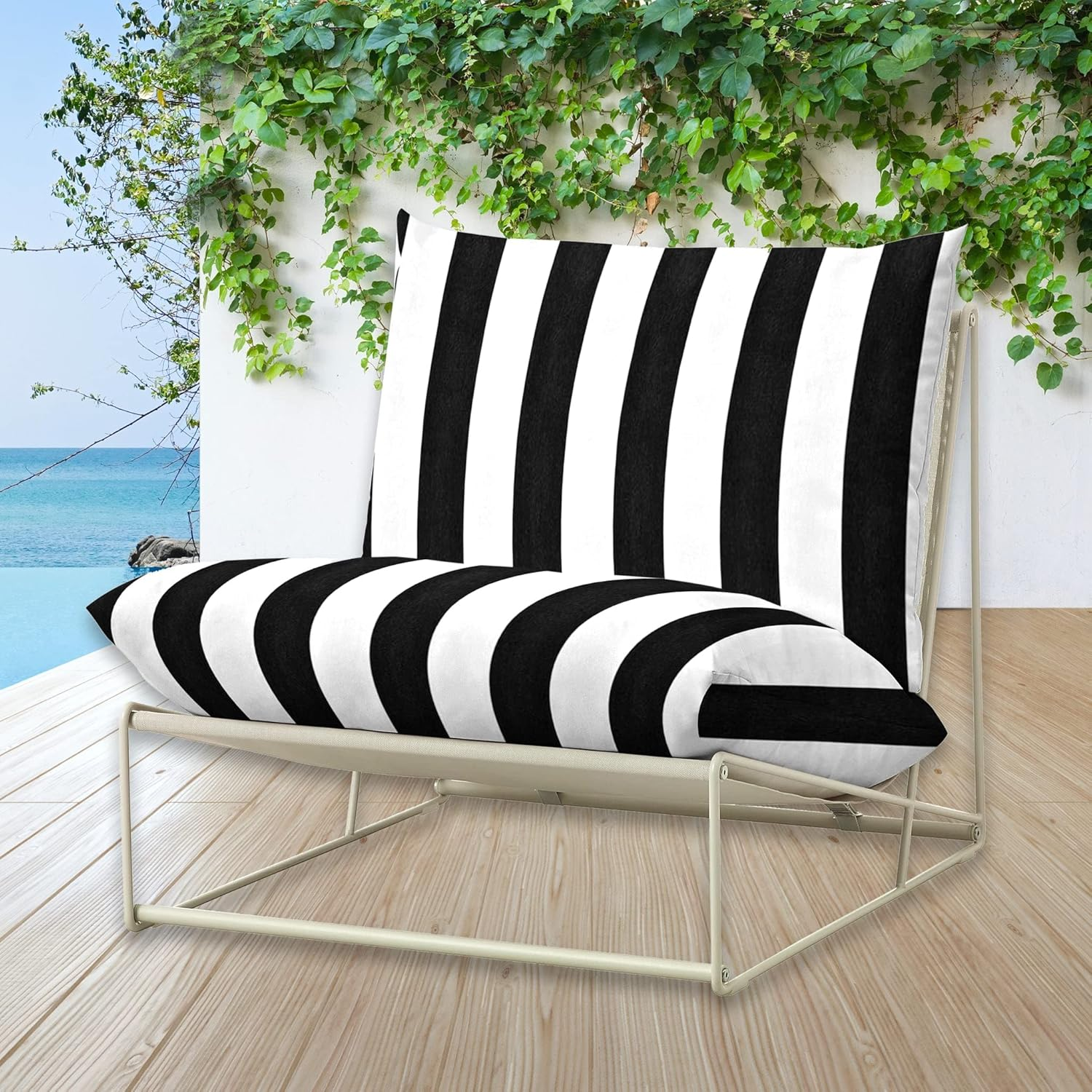Rockin Cushions Black and White Stripe Outdoor Slipcovers, Compatible with IKEA HAVSTEN image number 5